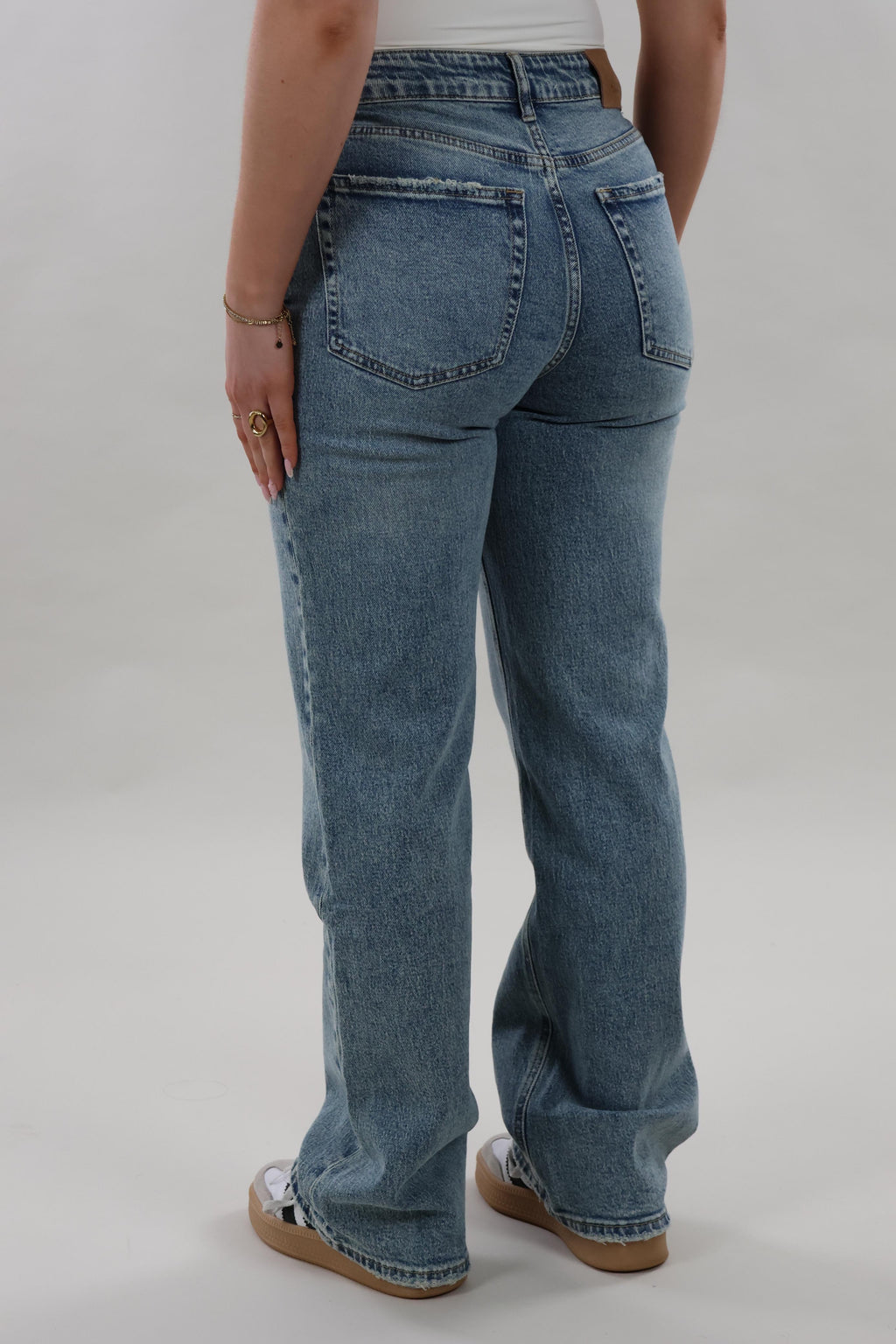 Distressed straight leg Jeans - Stretch - Mid washed blue