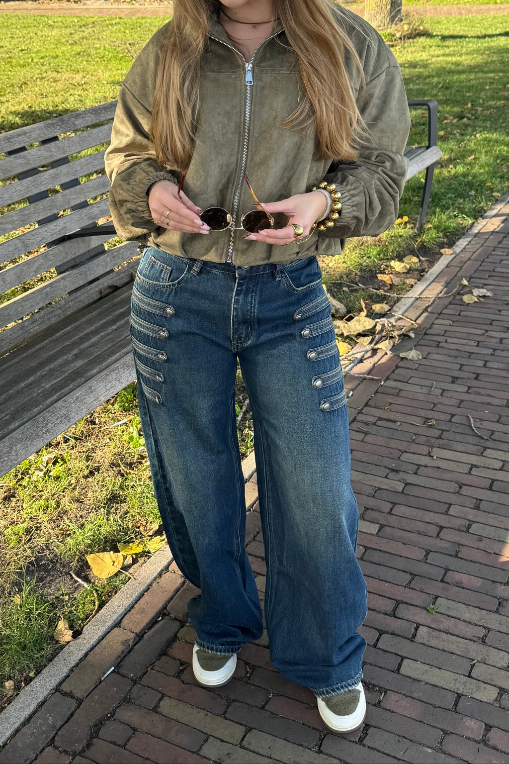 Button detail balloon Jeans - Dark washed blue