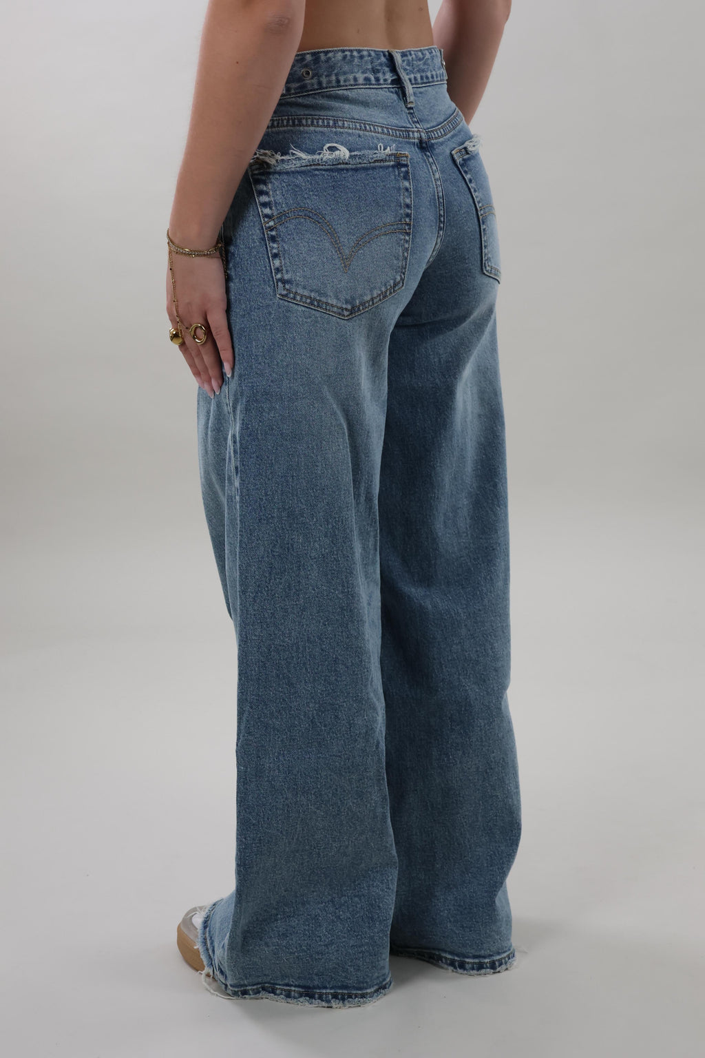 Adjustable wide leg Jeans - Mid washed blue