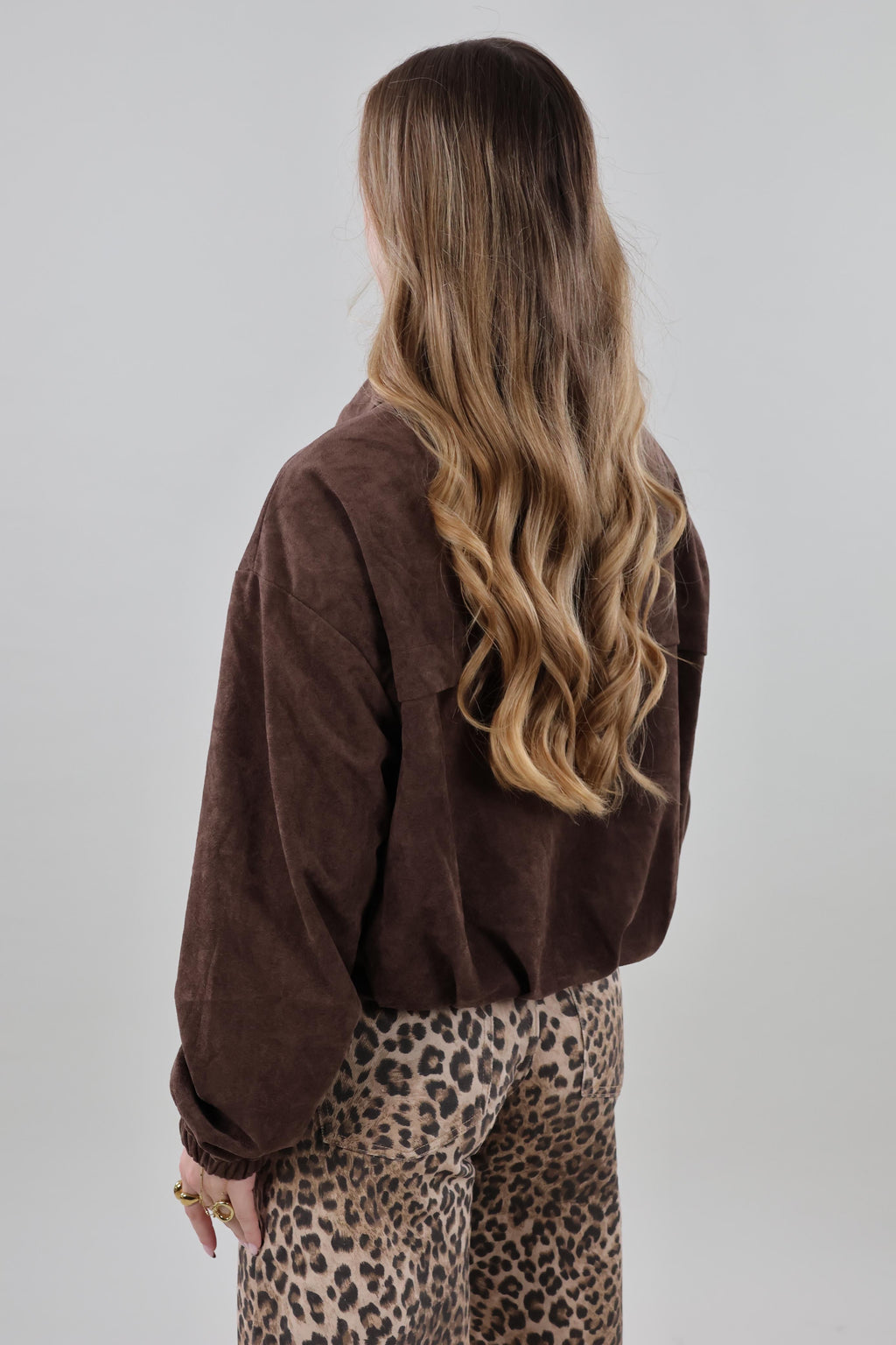 Suede look cropped Jacket - Brown