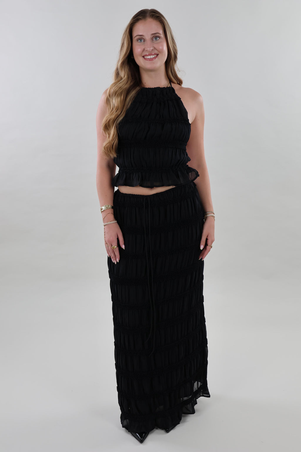 Textured maxi Skirt - Black