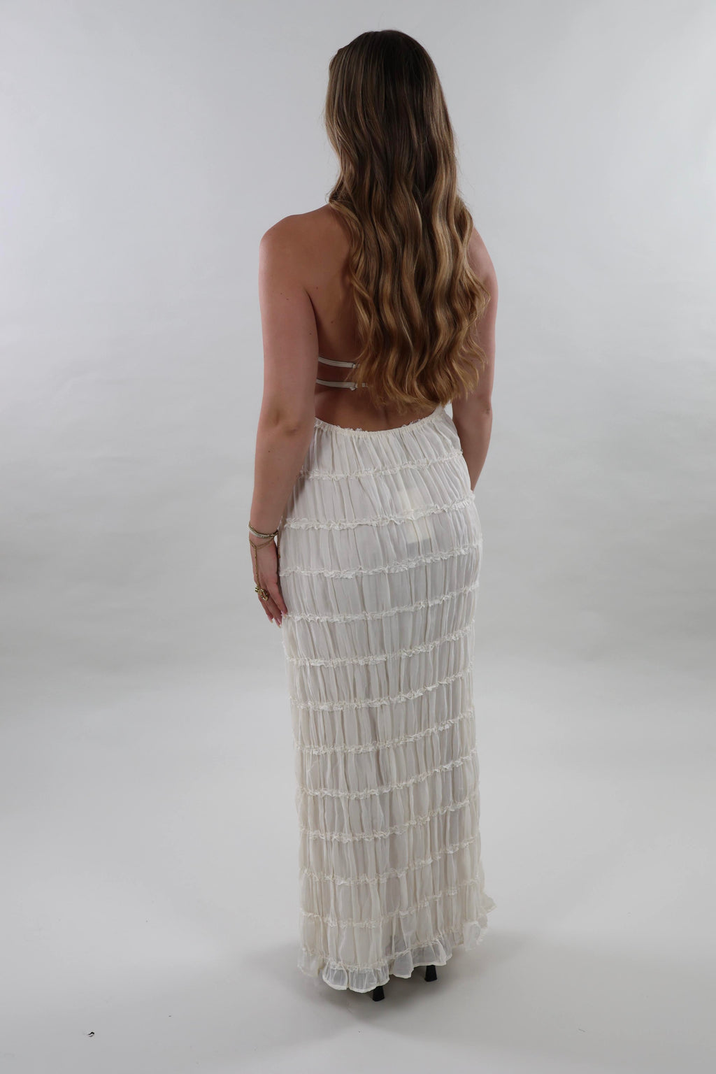 Textured open back maxi Dress - Crème