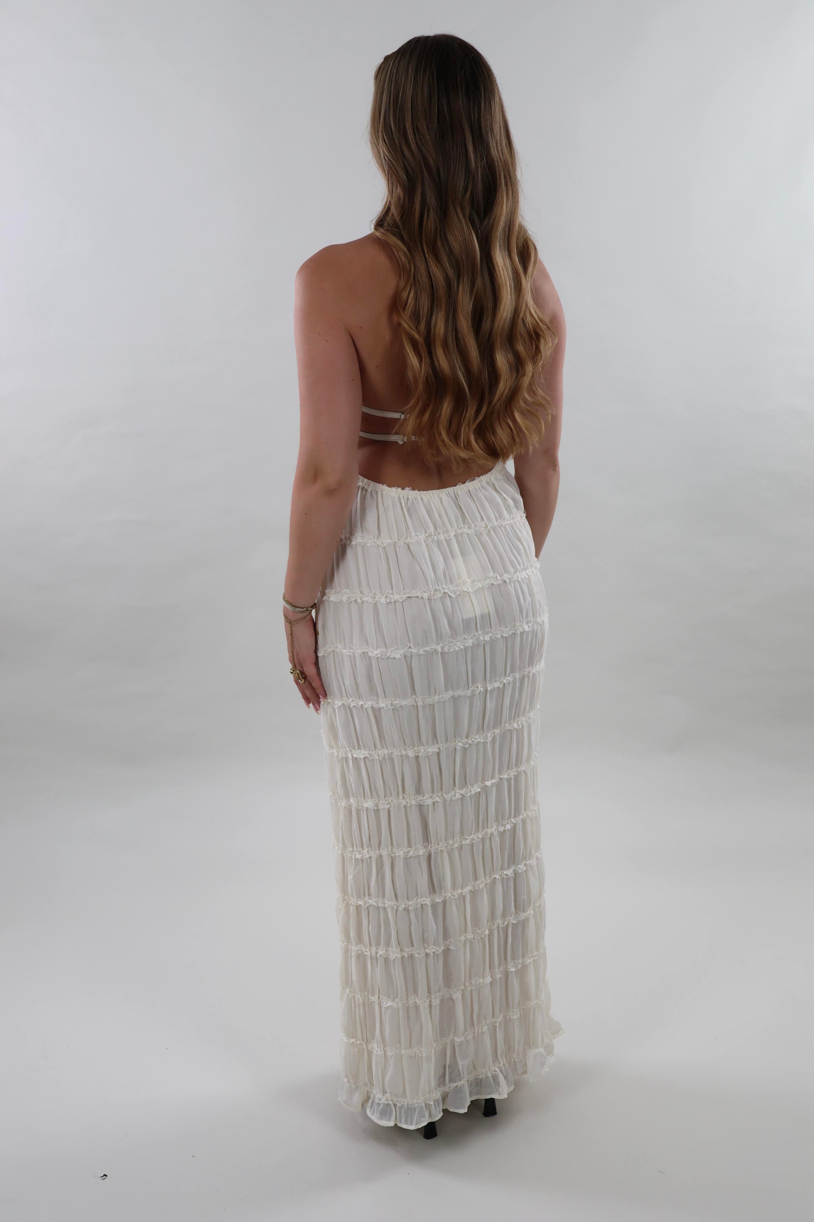 Textured open back maxi Dress - Crème