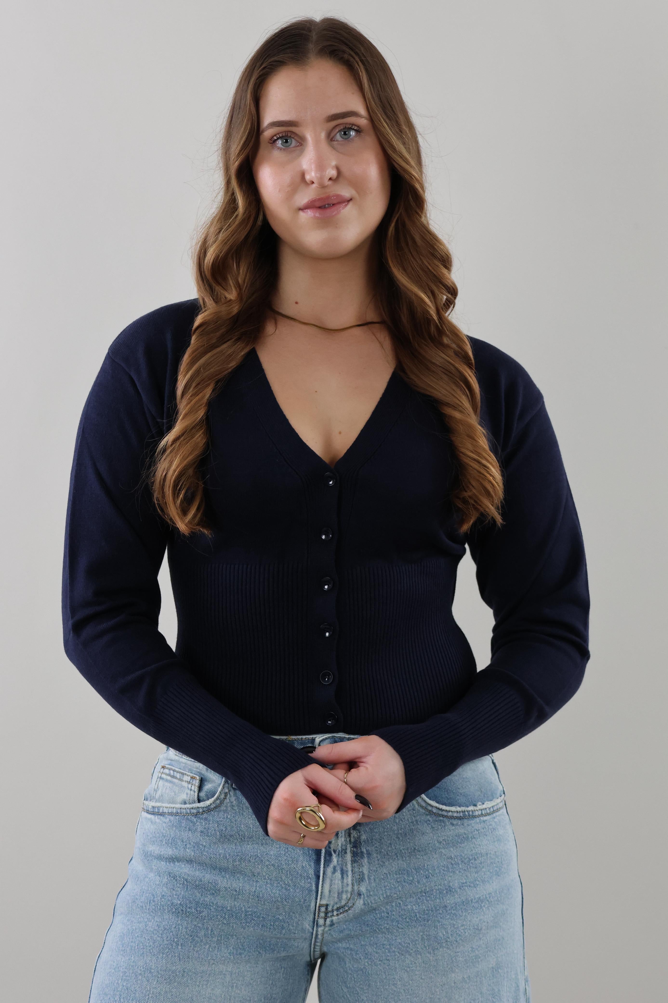 Ribbed button Cardigan - Navy