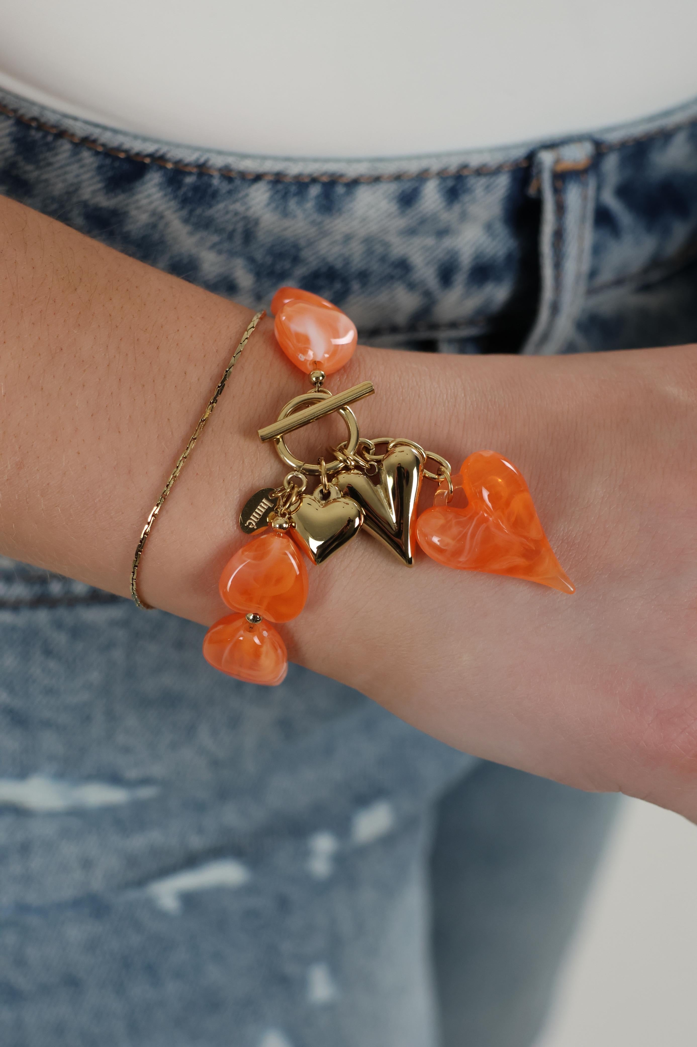 Heart charm Bracelet - Orange