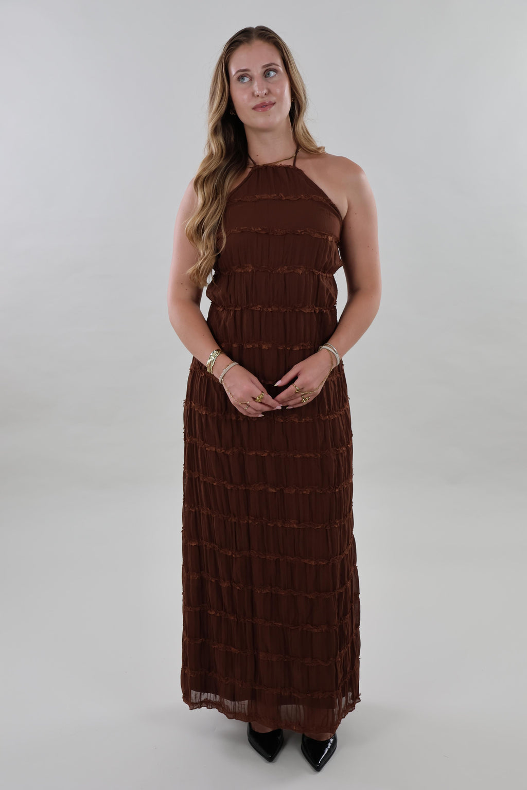 Textured open back maxi Dress - Brown