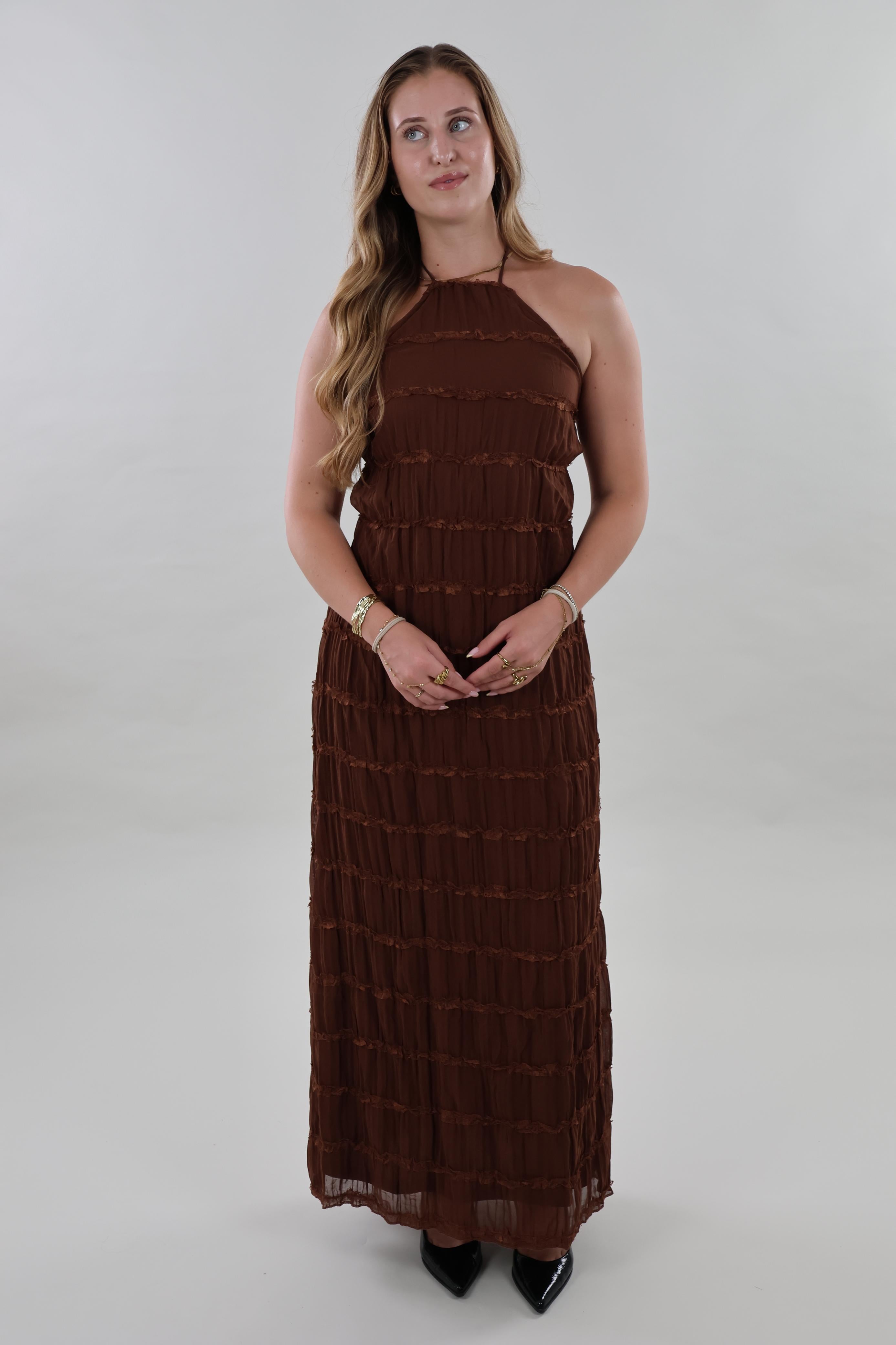 Textured open back maxi Dress - Brown