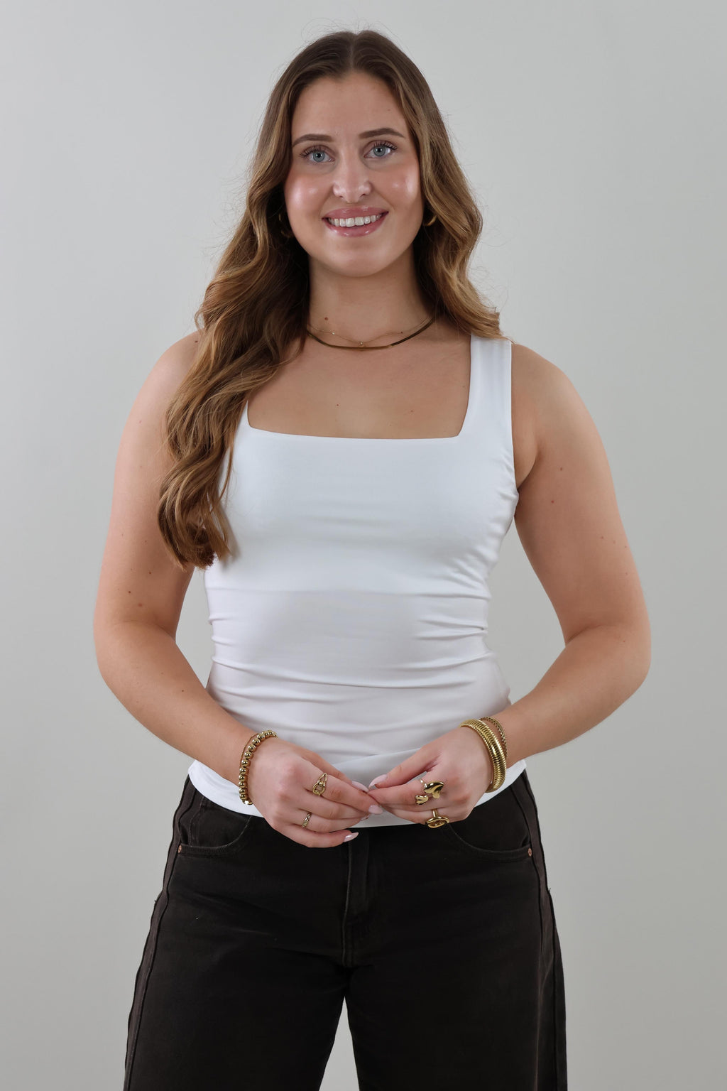 Essential square neck Top - White