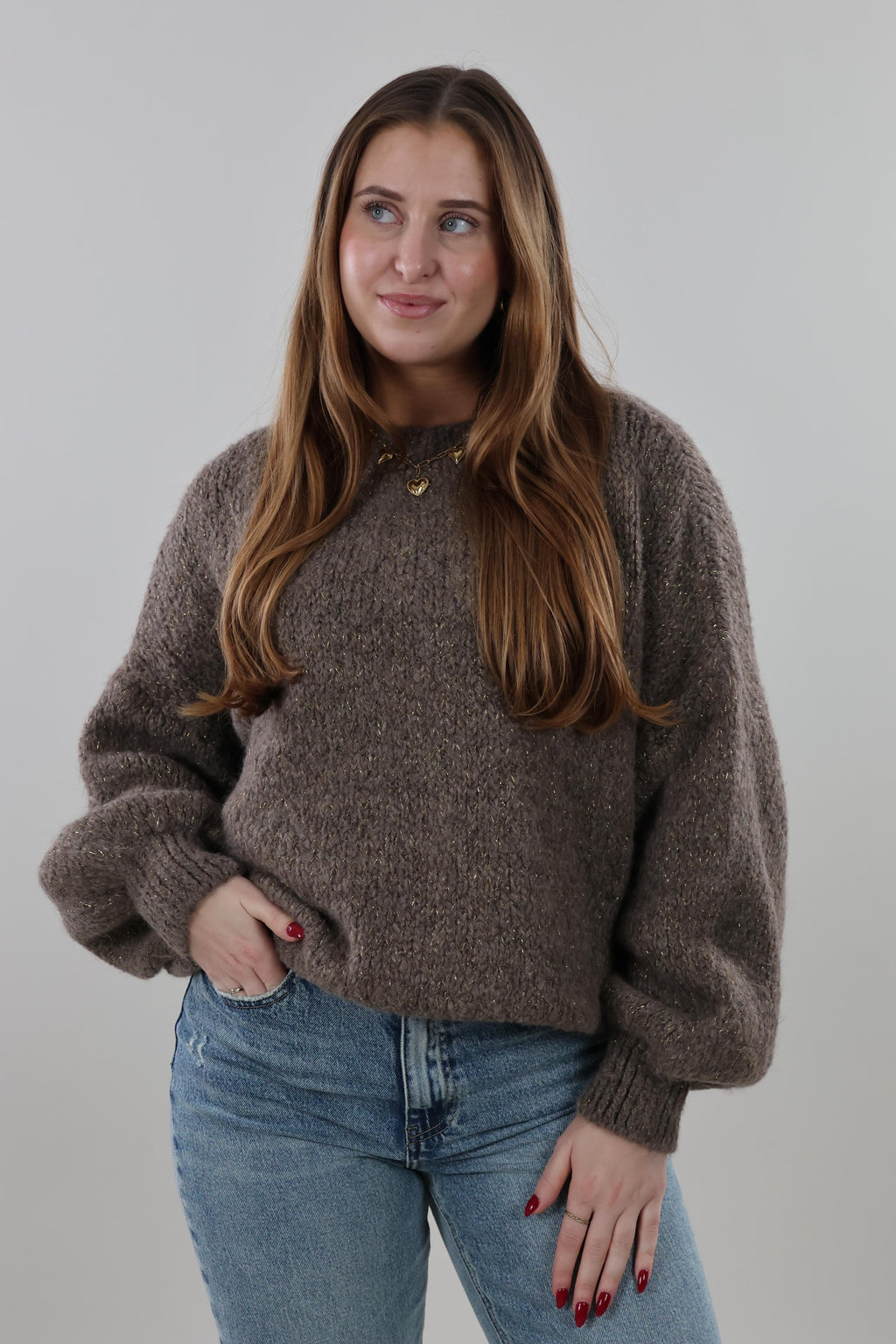 Soft sparkle knit Sweater - Brown