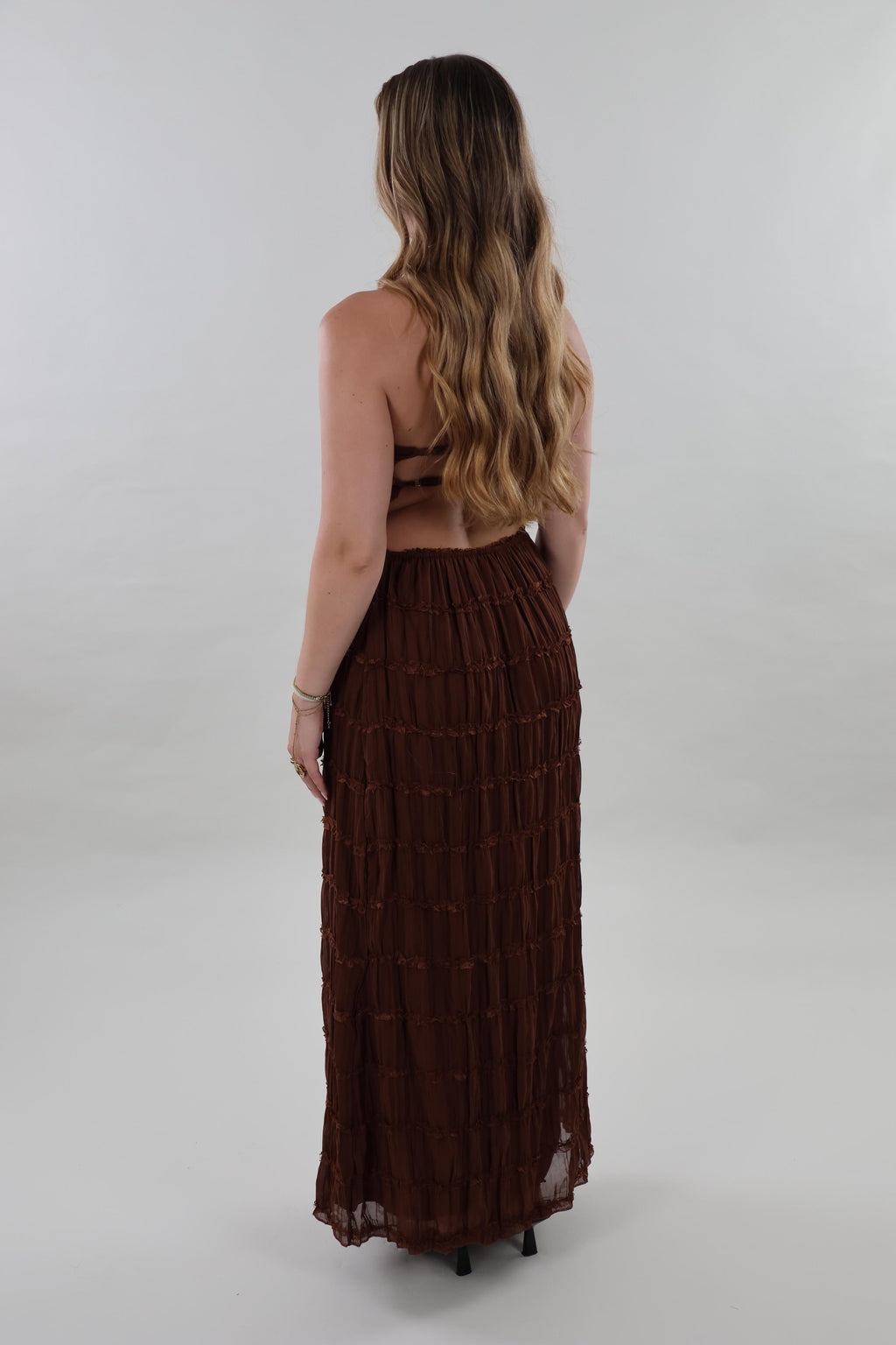 Textured open back maxi Dress - Brown