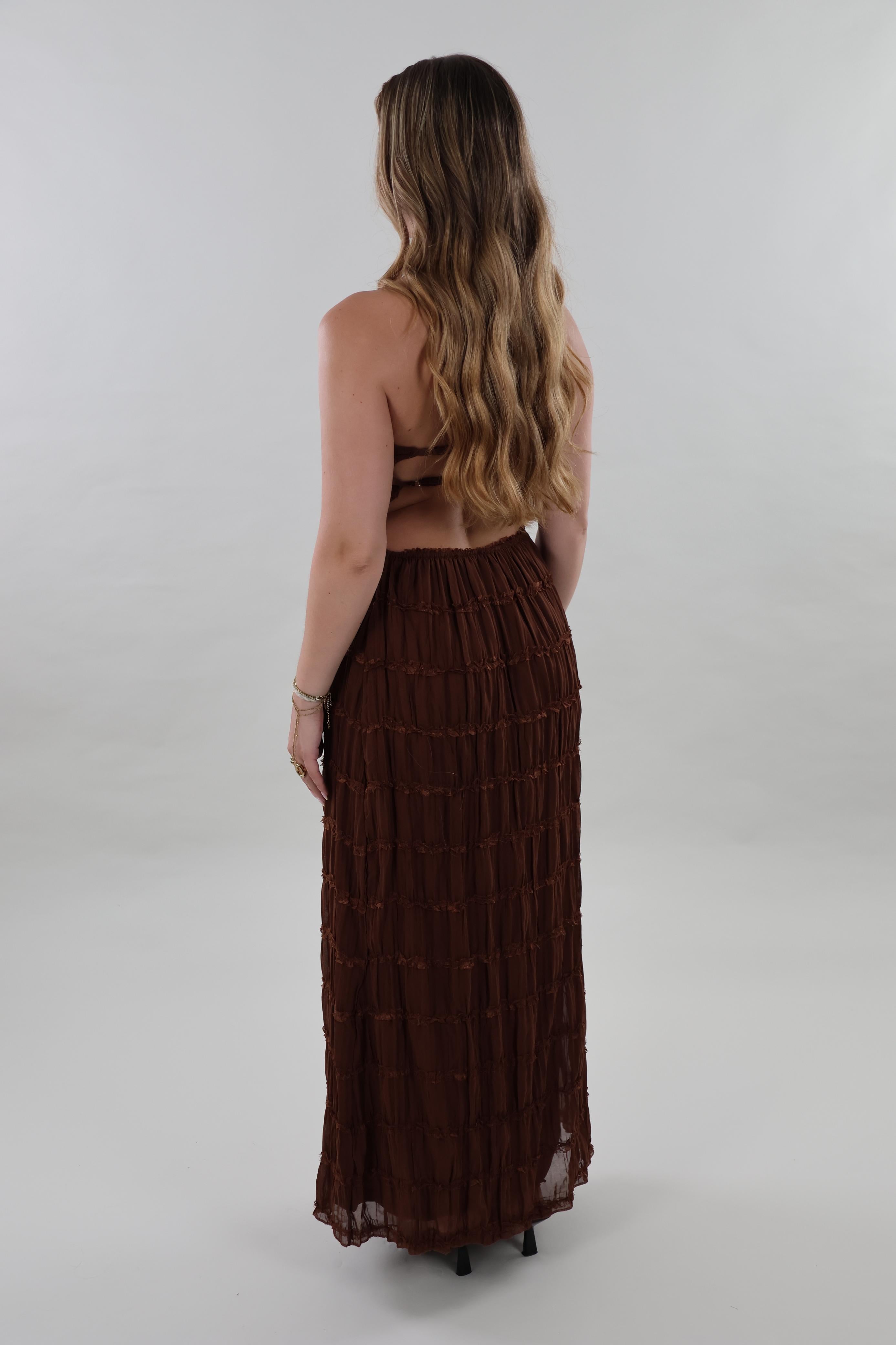 Textured open back maxi Dress - Brown