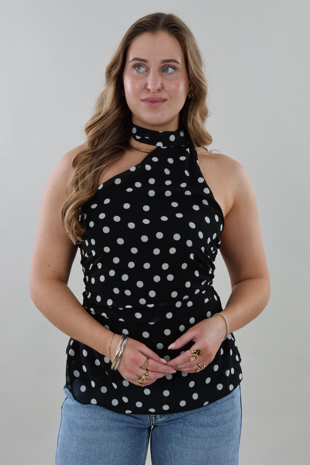 Polka dot halter neck Top - Black