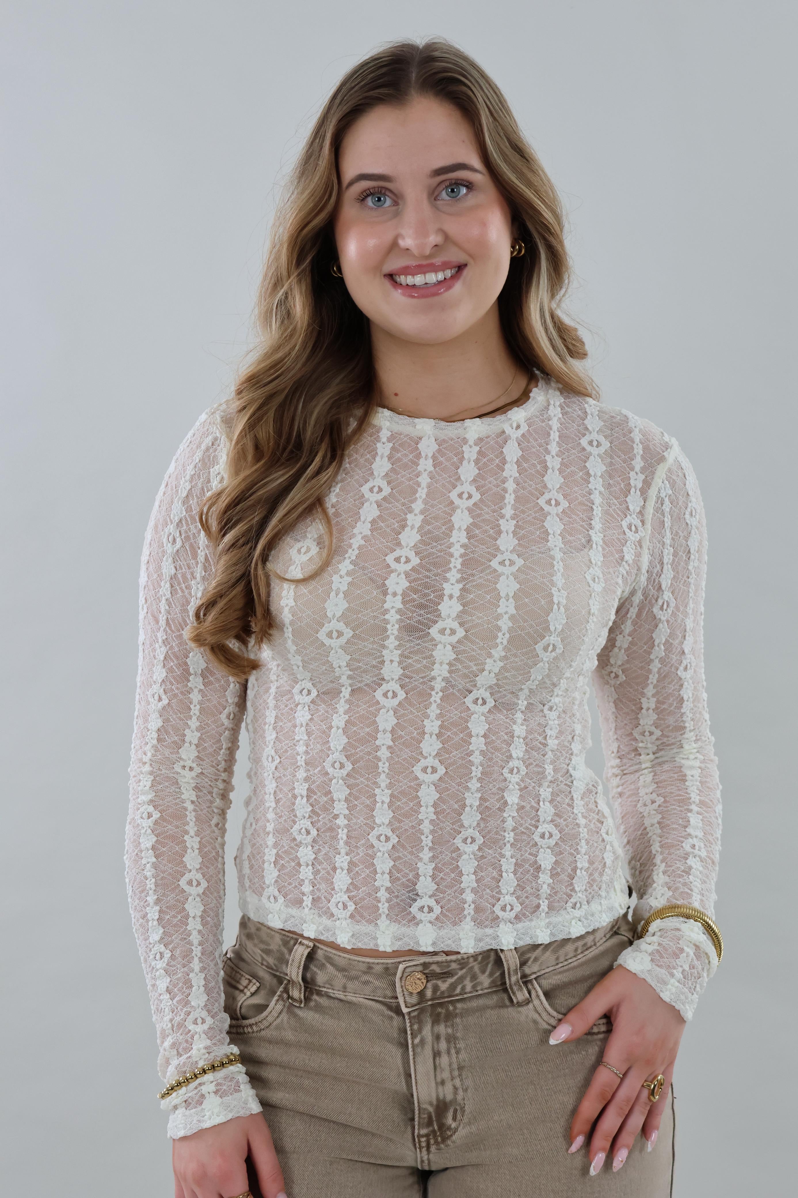 Sheer lace long sleeve Top - Crème