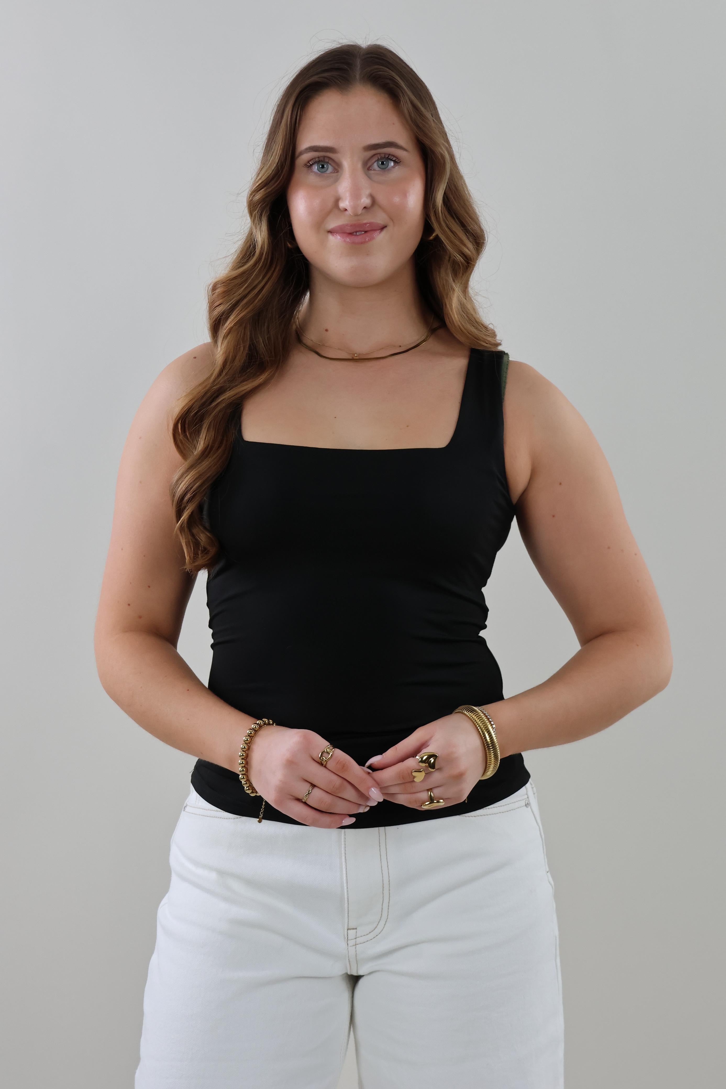 Essential square neck Top - Black