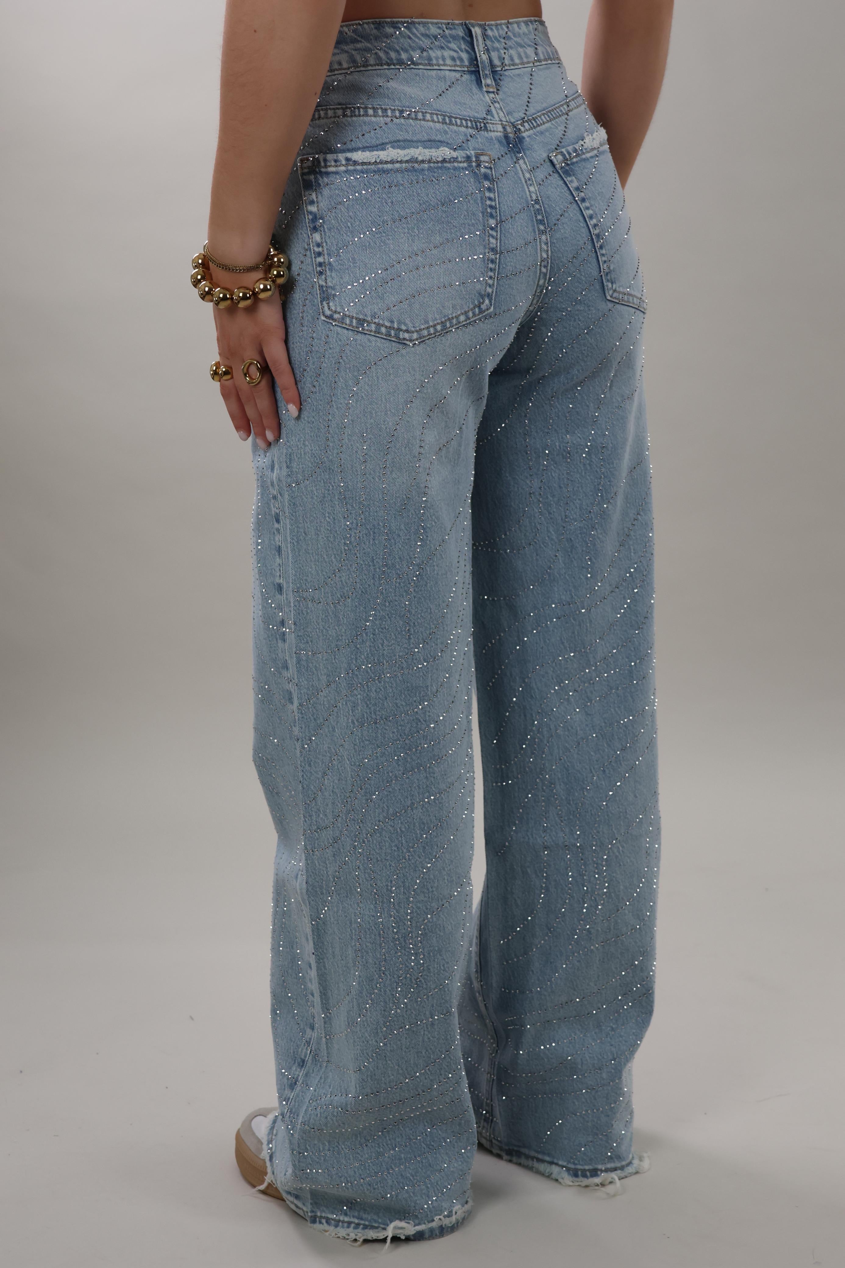 Rhinestone wide leg Jeans - Light washed