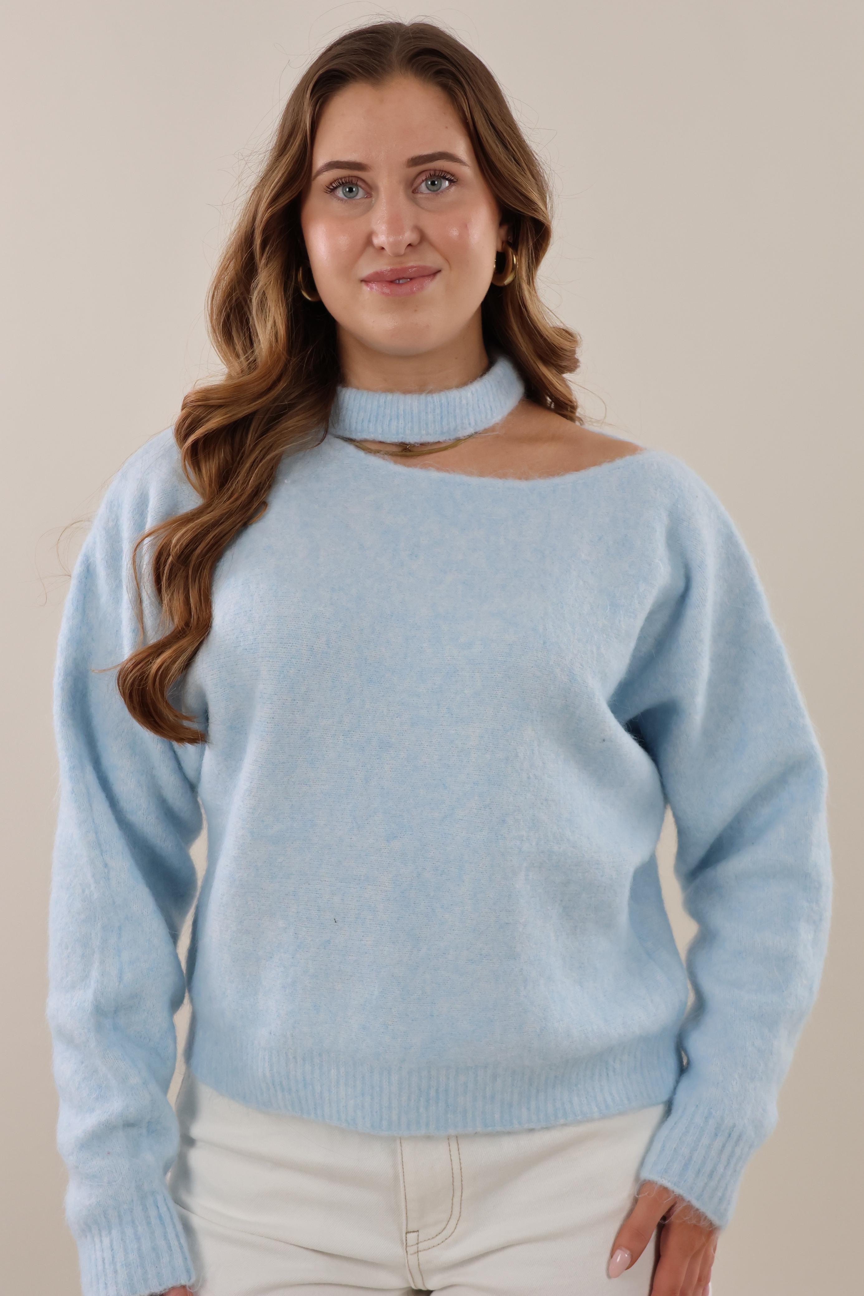 Soft choker knit Sweater - Light blue