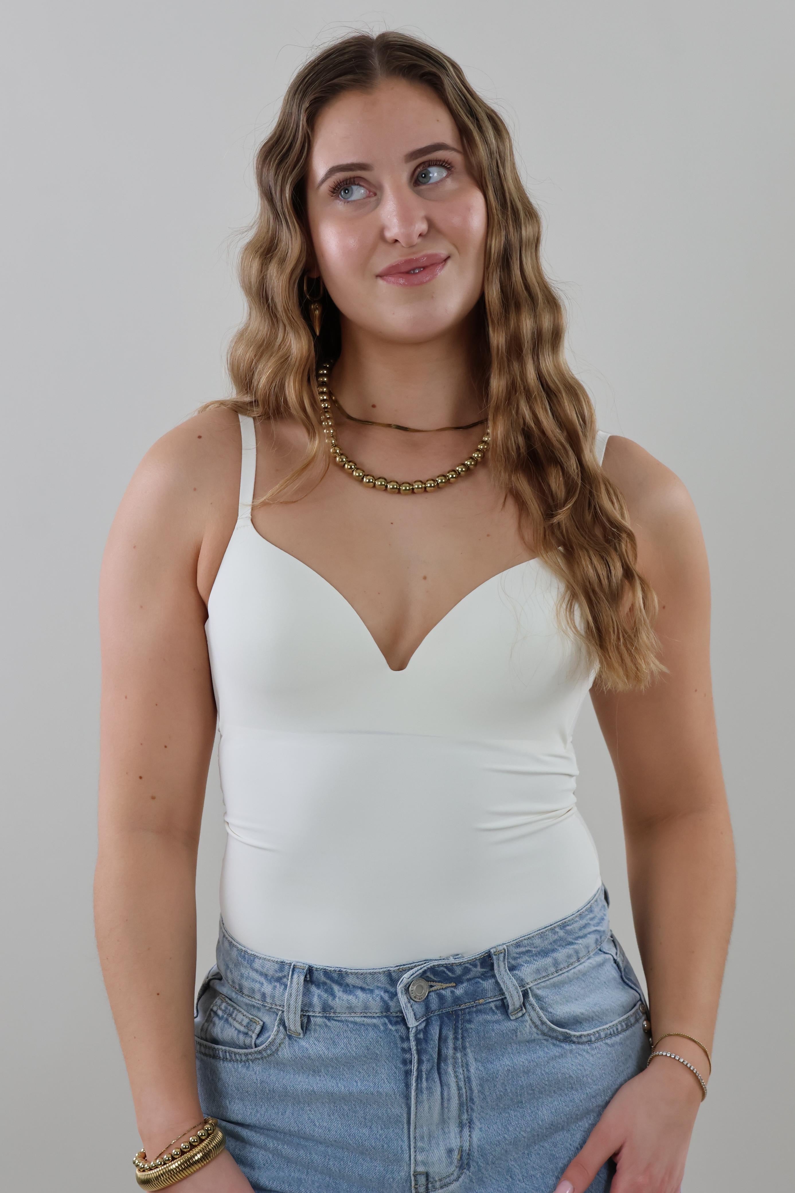 Essential sculpt V-neck Bodysuit - White