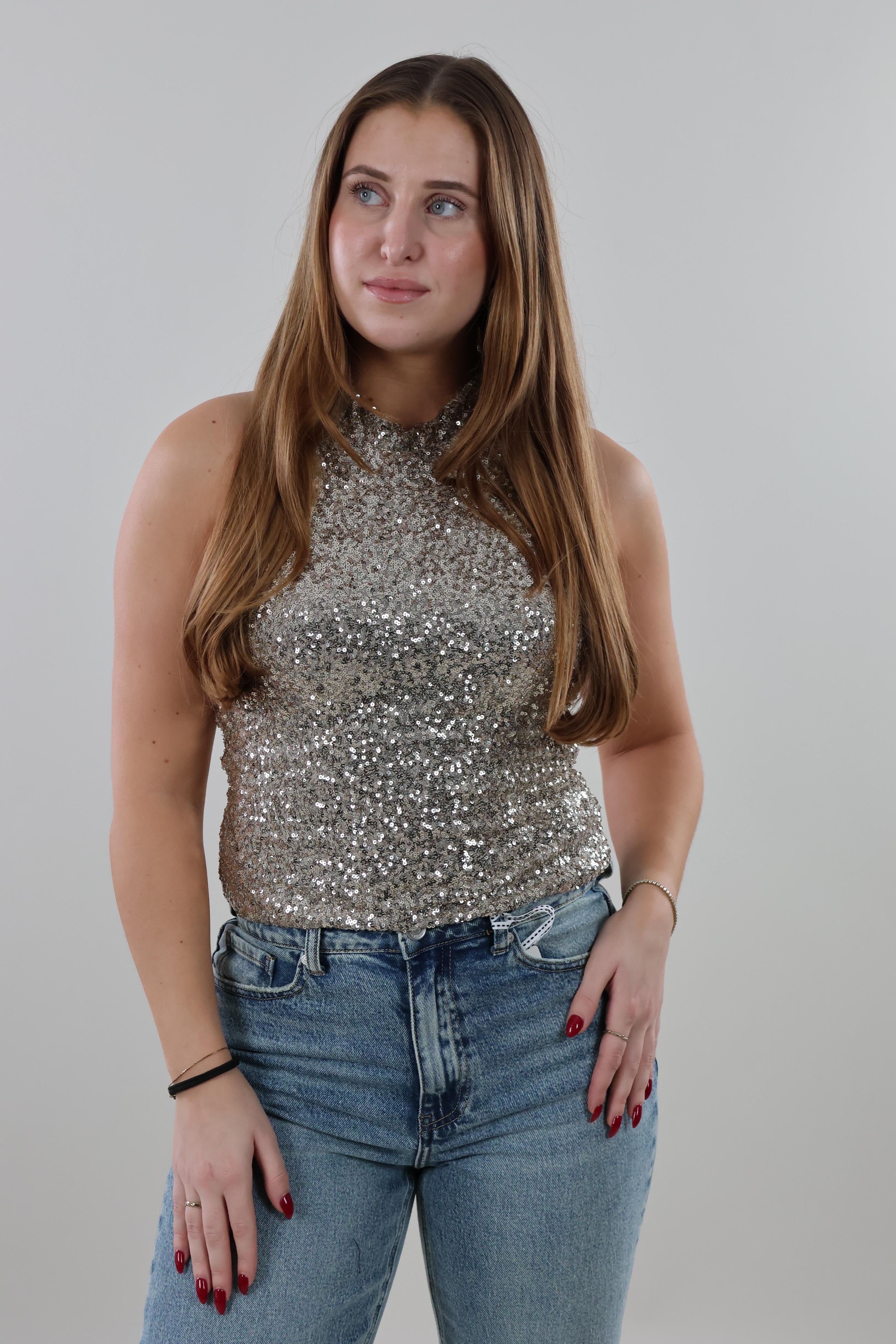 Sequin halter Top - Champagne