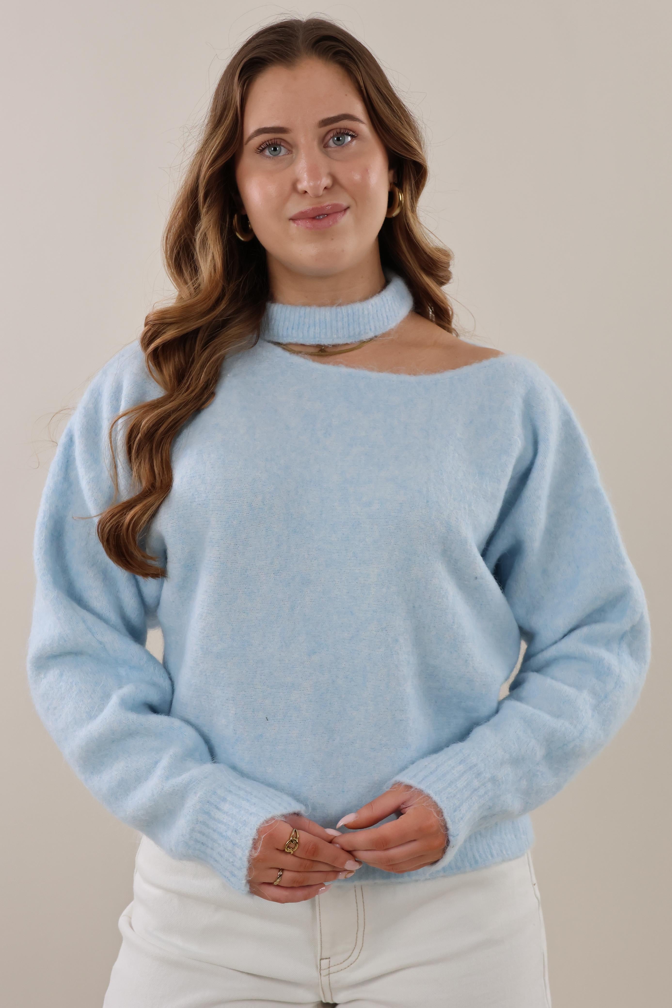 Soft choker knit Sweater - Light blue