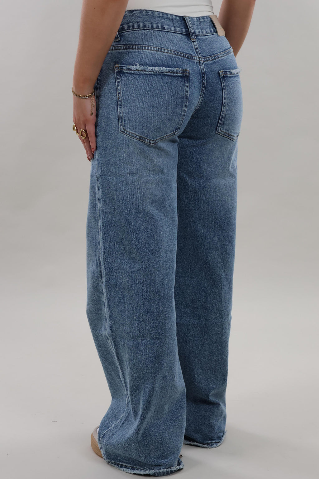 Low waist wide leg Jeans - stretch - Mid washed blue