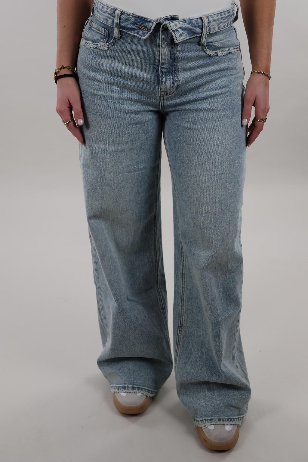 Foldover waist wide leg Jeans - Light washed