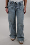 Foldover waist wide leg Jeans - Light washed blue