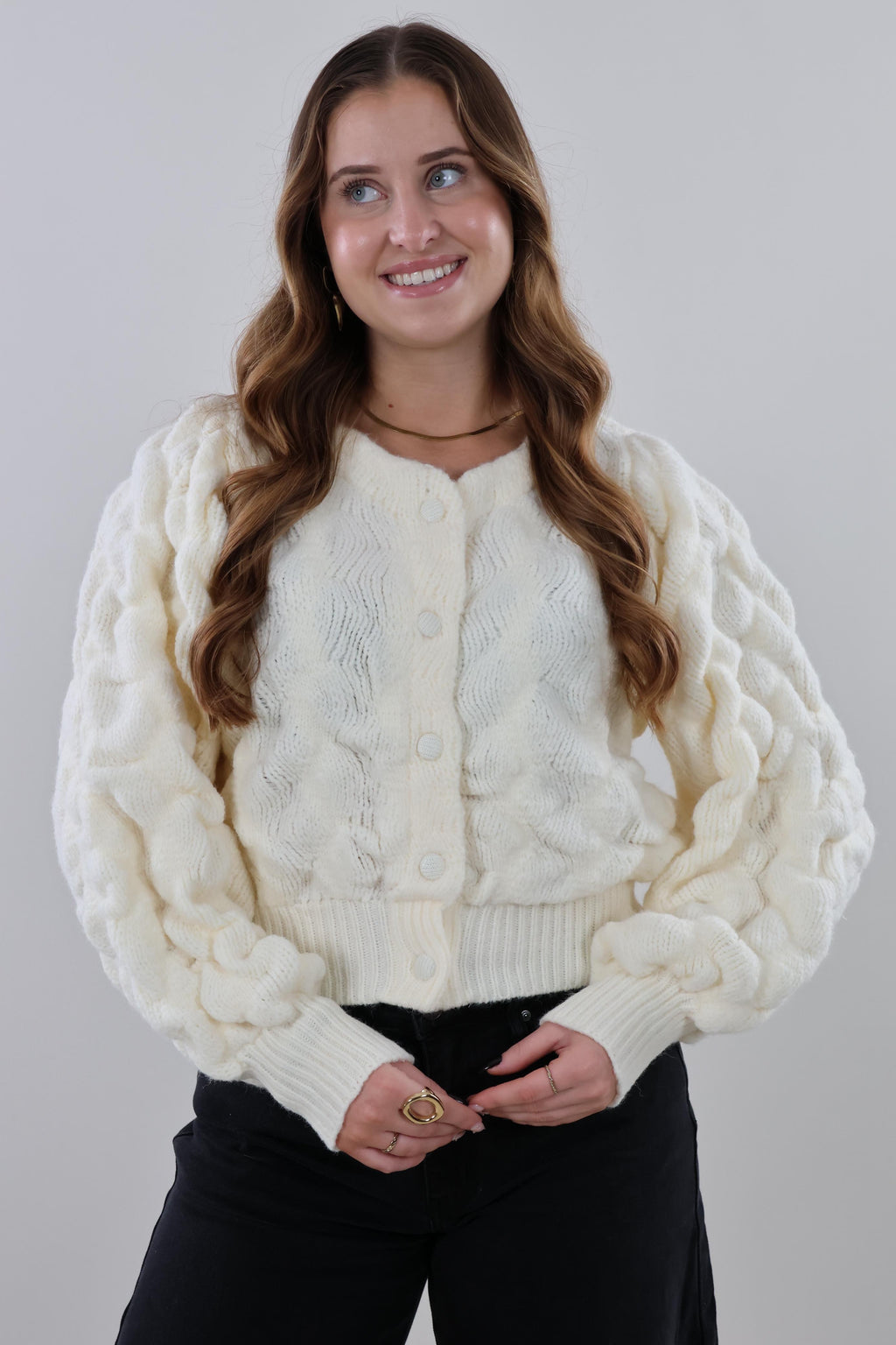 Bubbled knit Cardigan - Creme