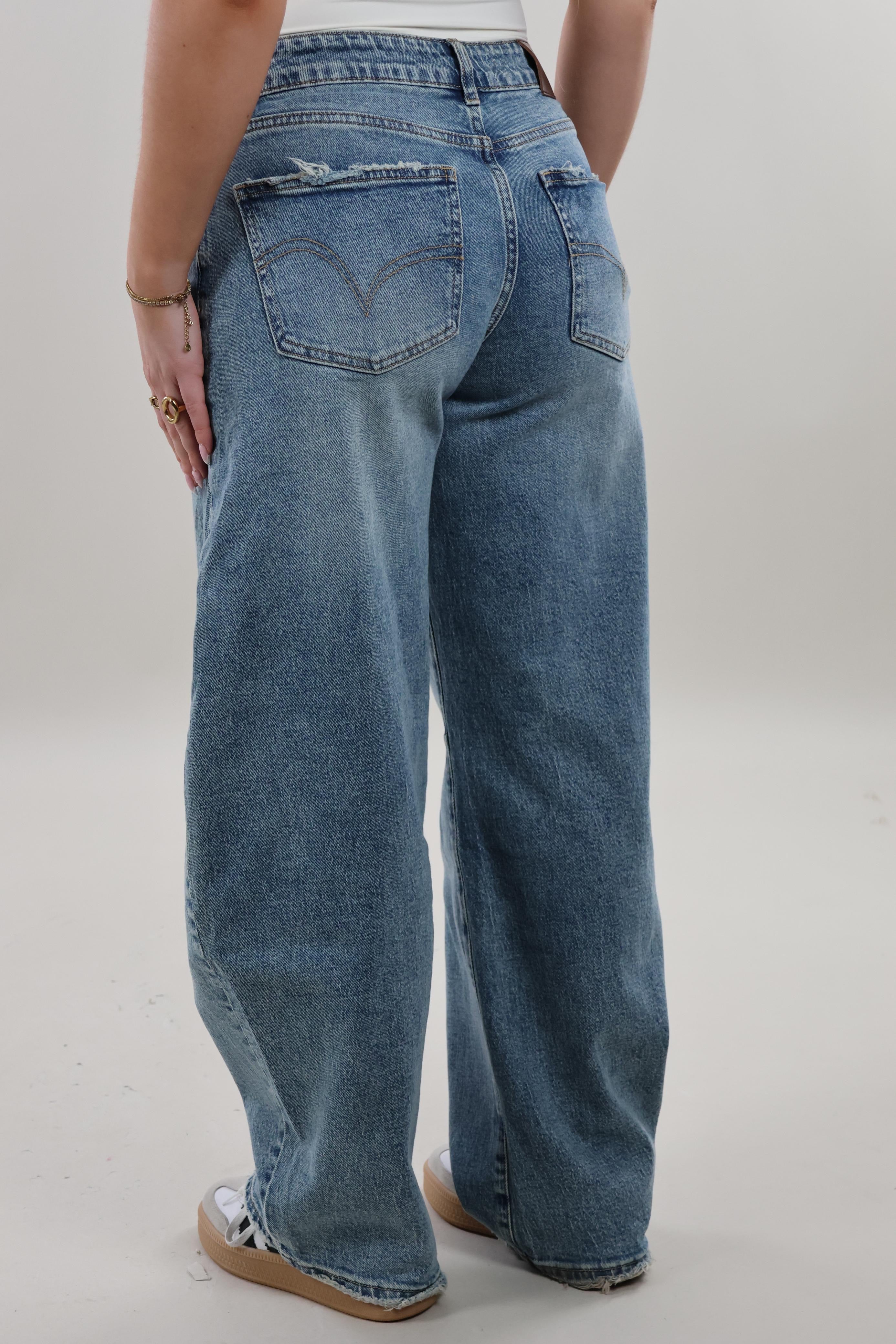 Mid waist balloon fit Jeans - Stretch - Mid washed blue