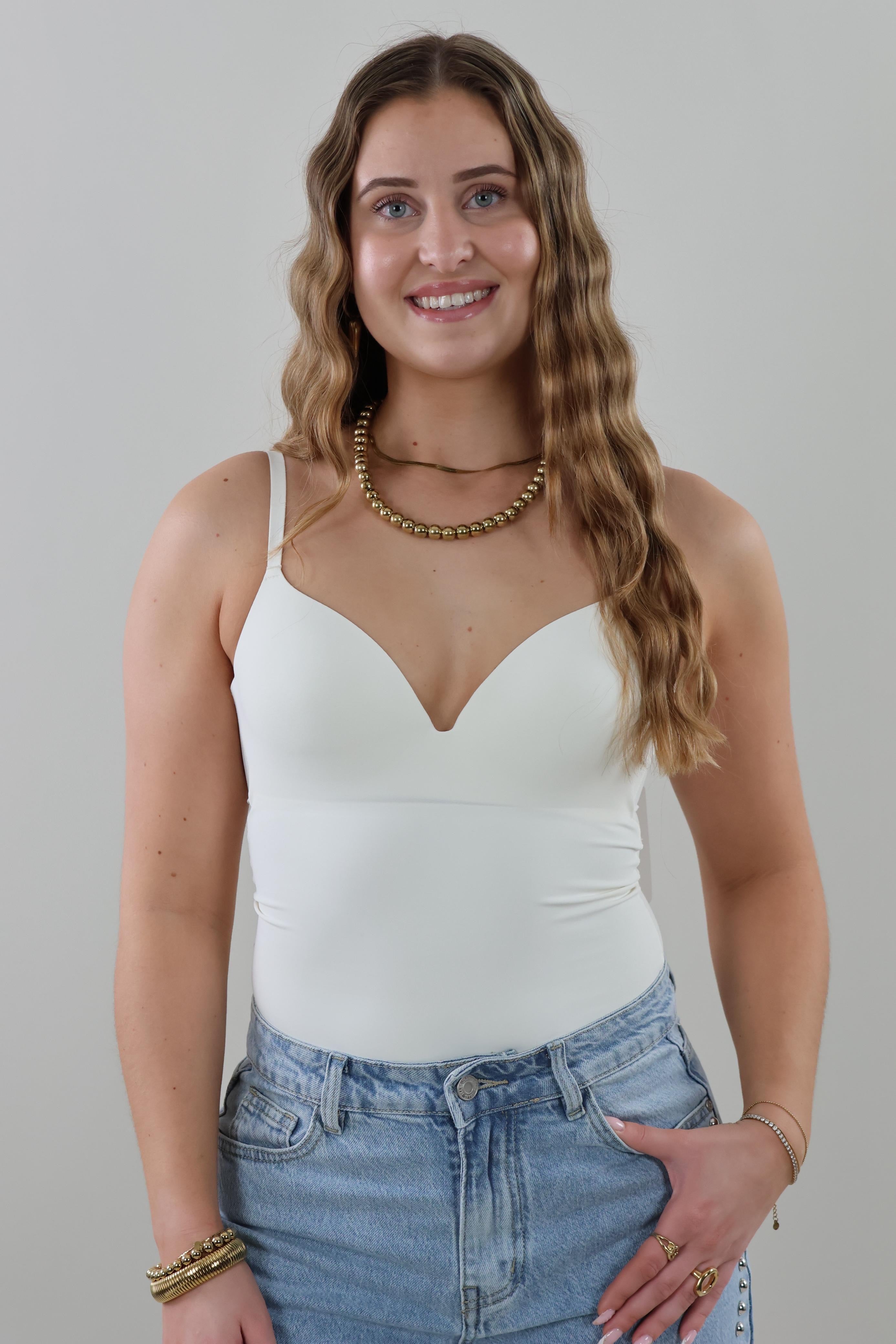 Essential sculpt V-neck Bodysuit - White