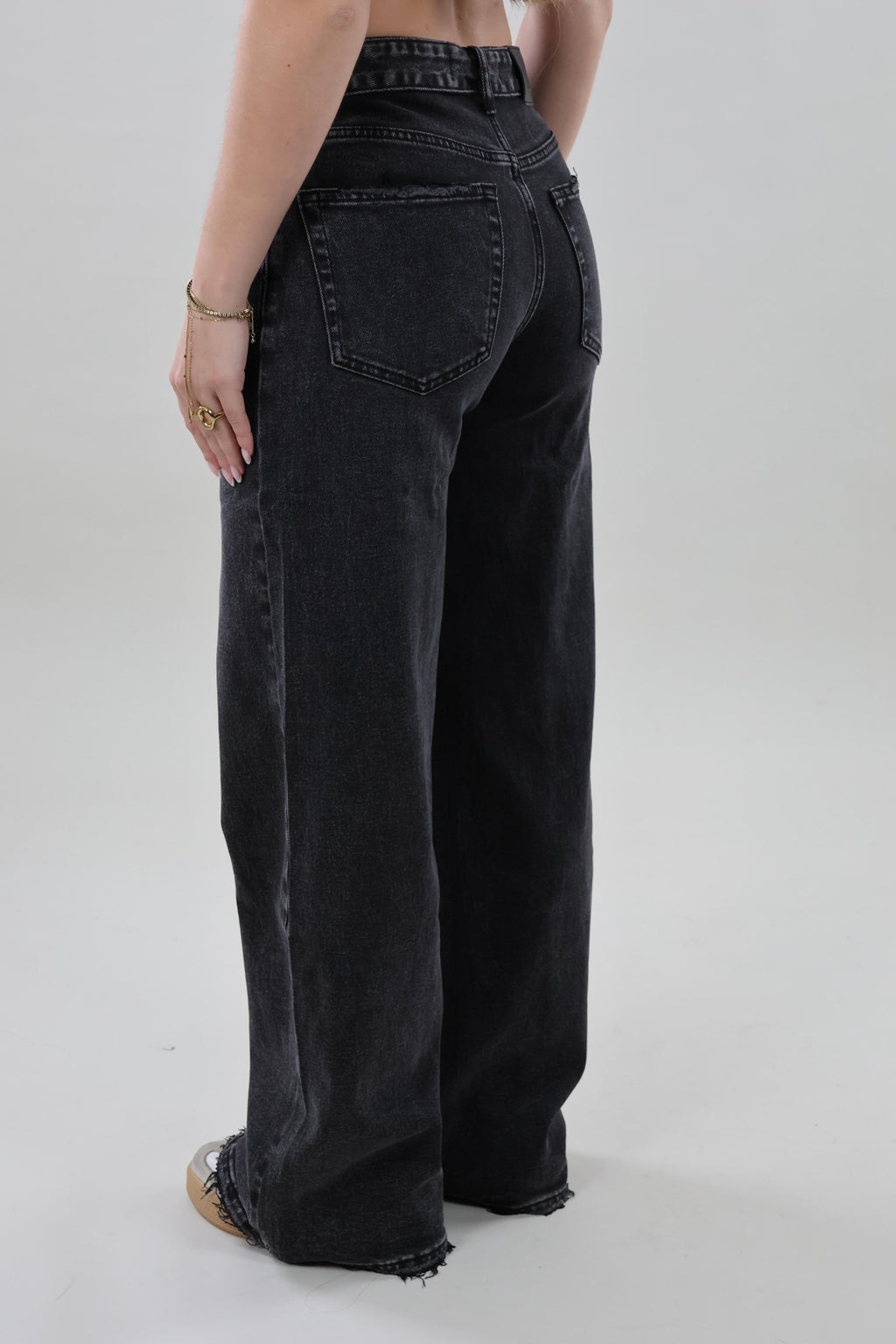 Foldover waist wide leg Jeans - Black