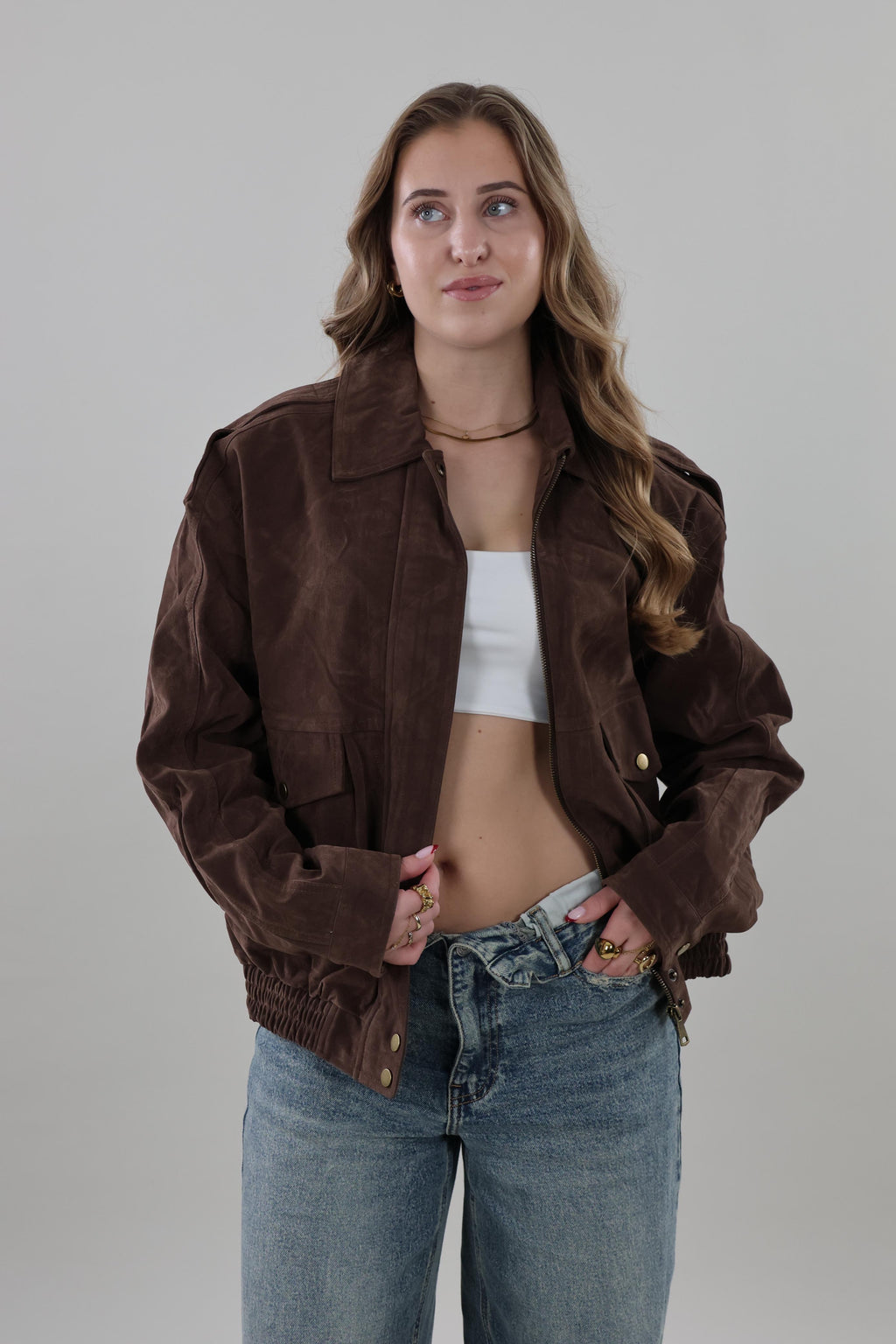 Oversized suede look Jacket - Brown