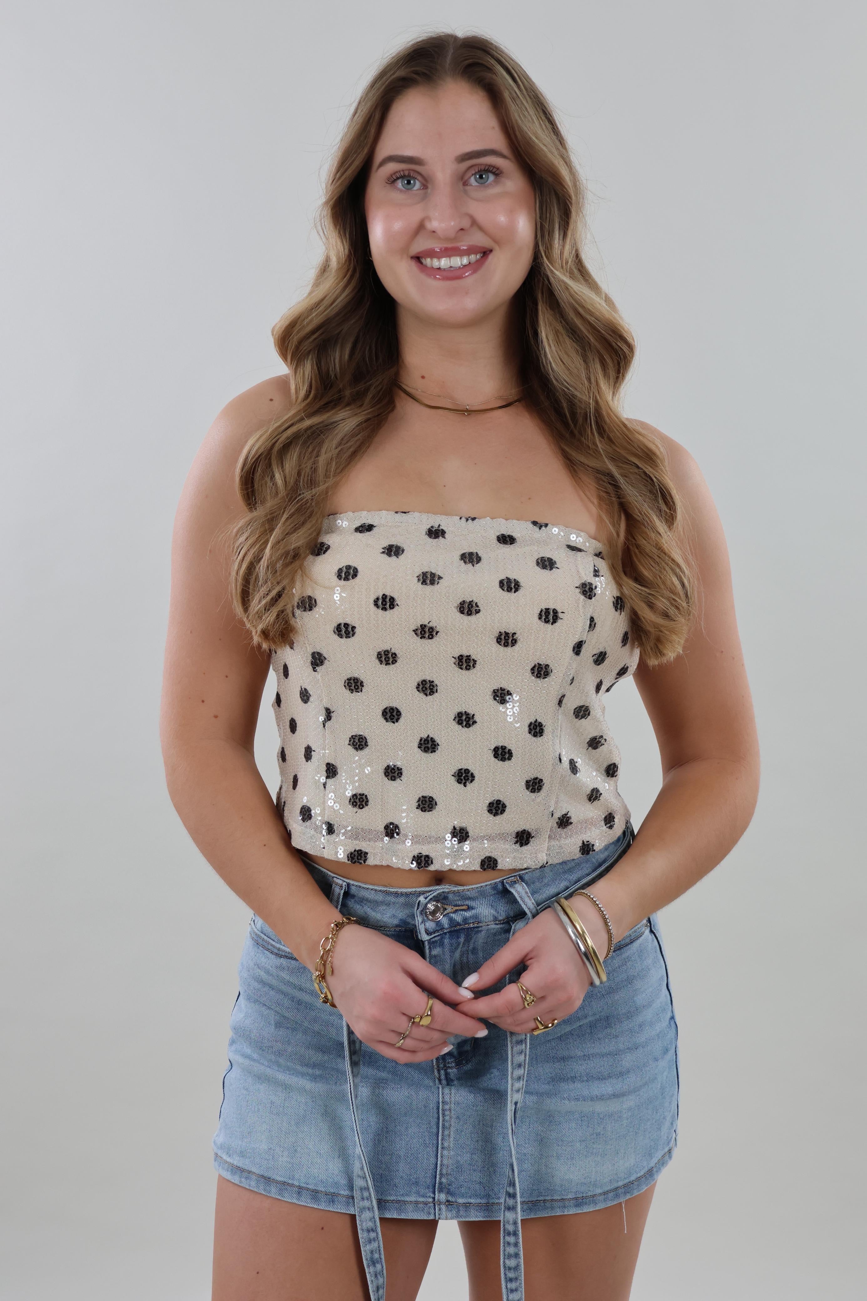 Sequin polka dot bandeau Top - Beige