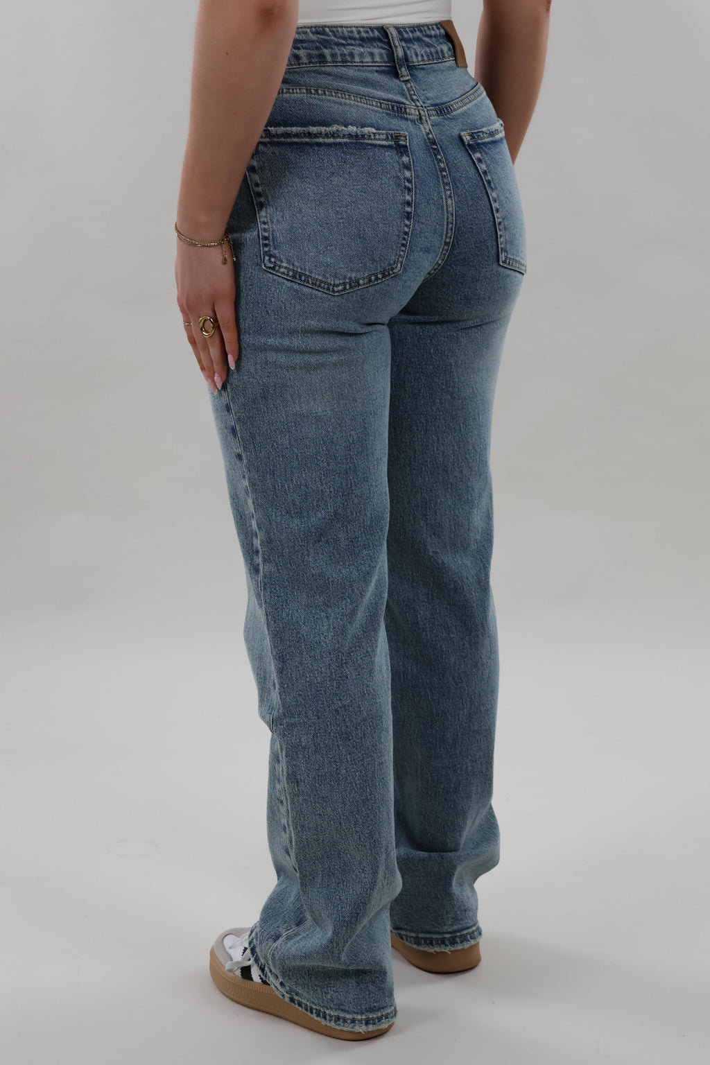Distressed straight leg Jeans - Stretch - Mid washed blue