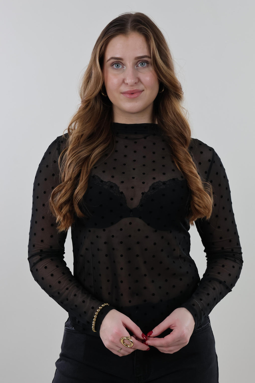 Polka dot mesh Top