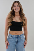 Essential square neck crop Top - Black