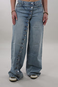 Side button wide leg Jeans - Light washed blue