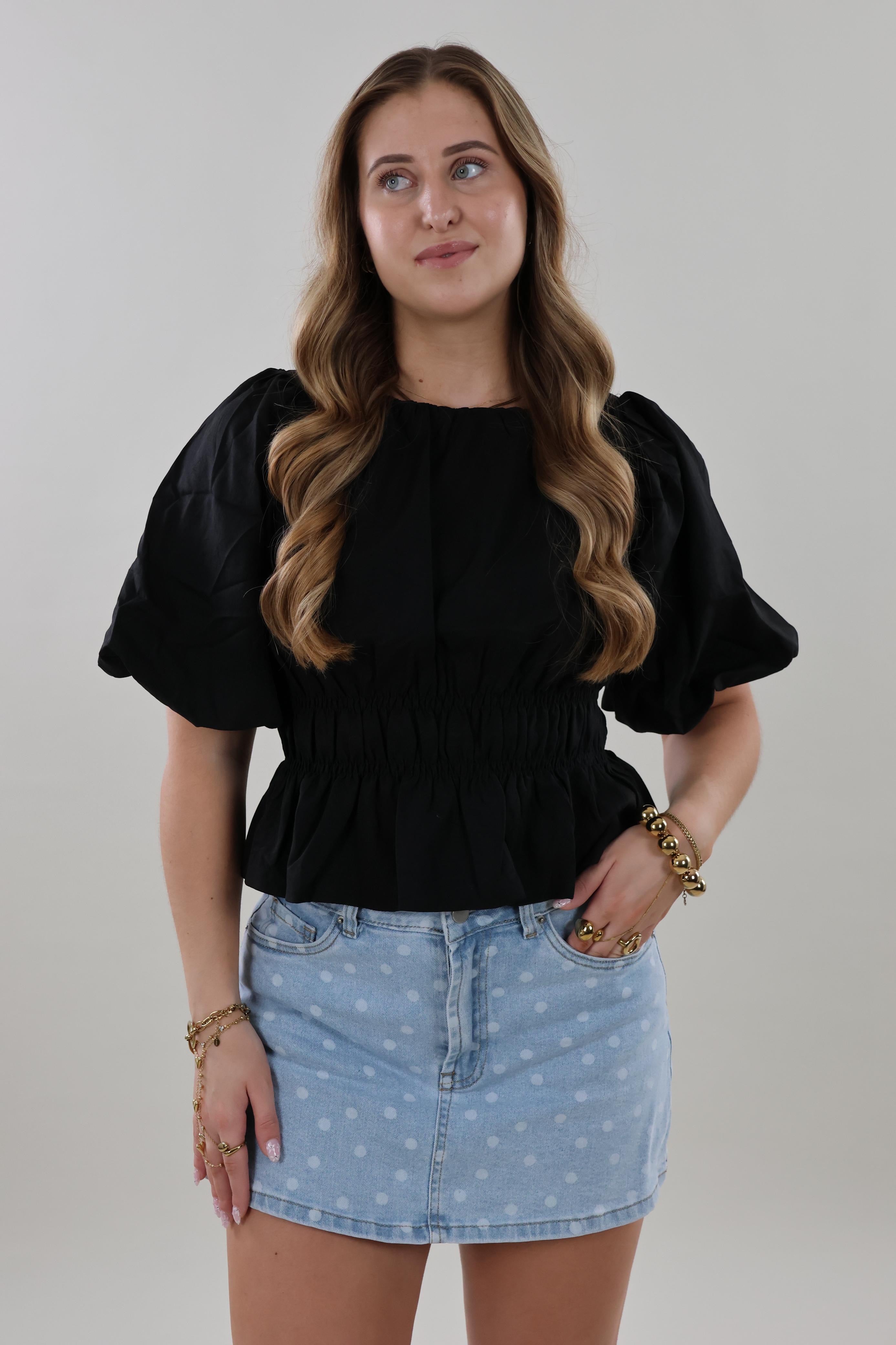 Smocked puff sleeve Top - Black
