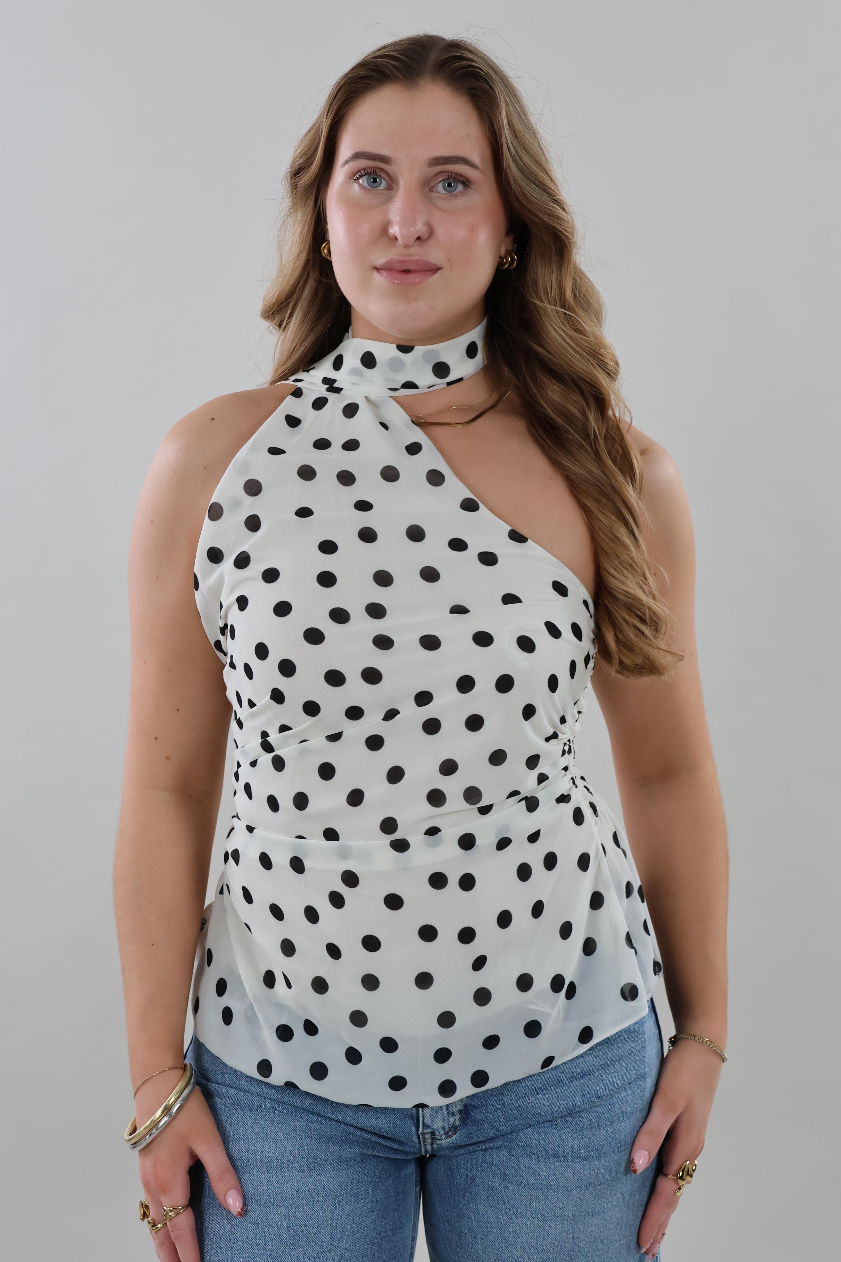 Polka dot halter neck Top - White