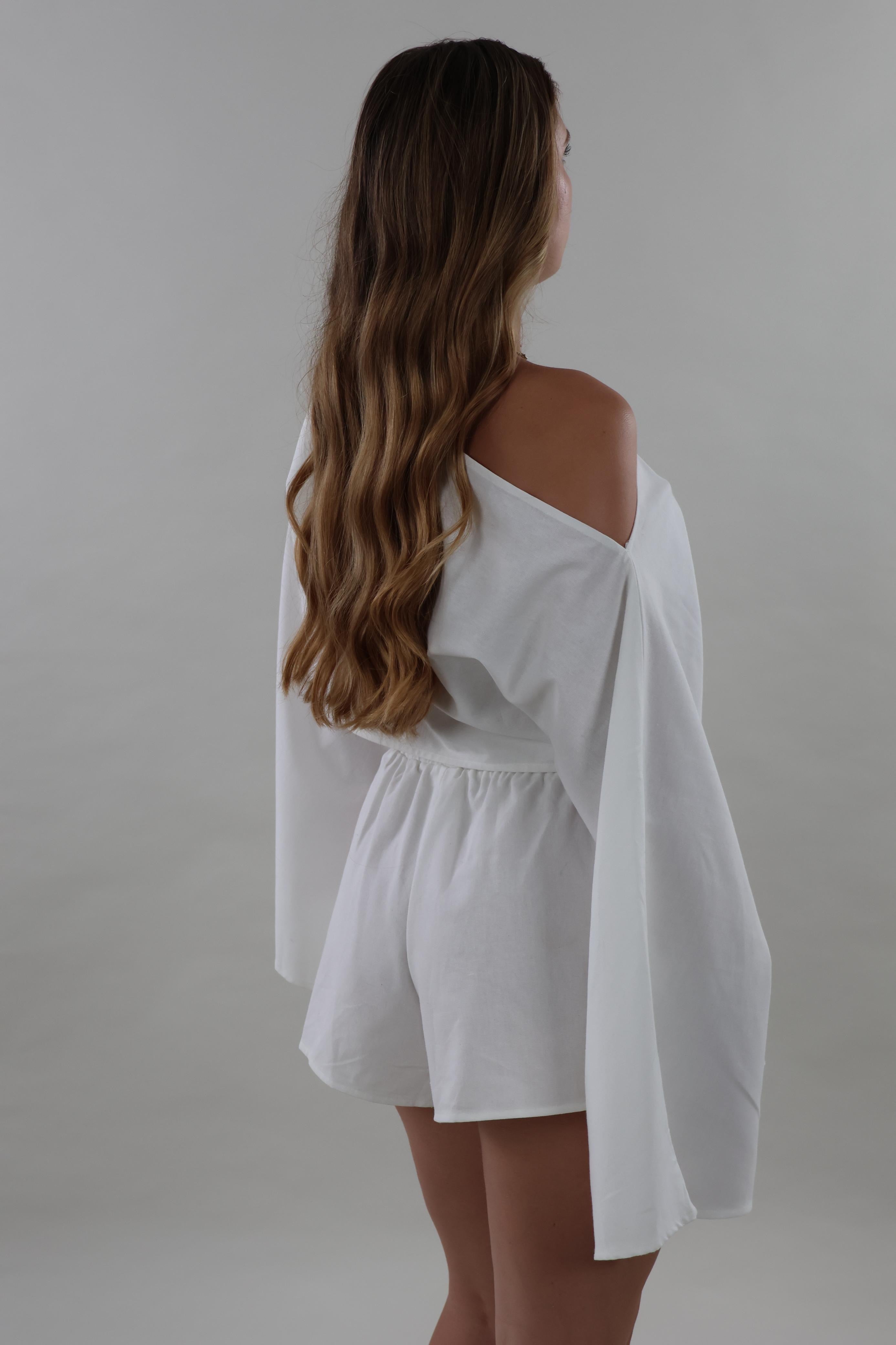 Asymmetric flare sleeve Top - White