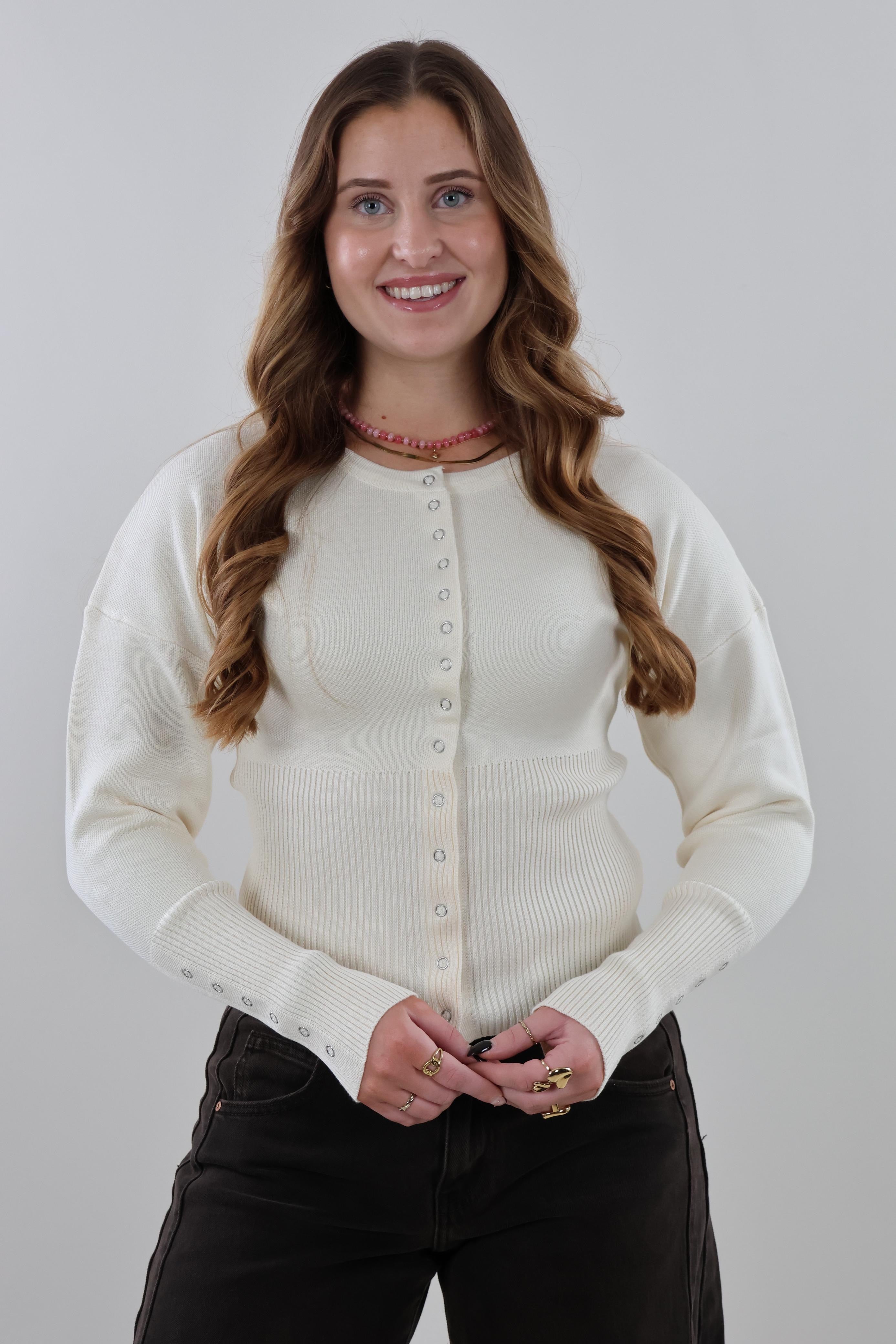 Button-up knit Top - Creme