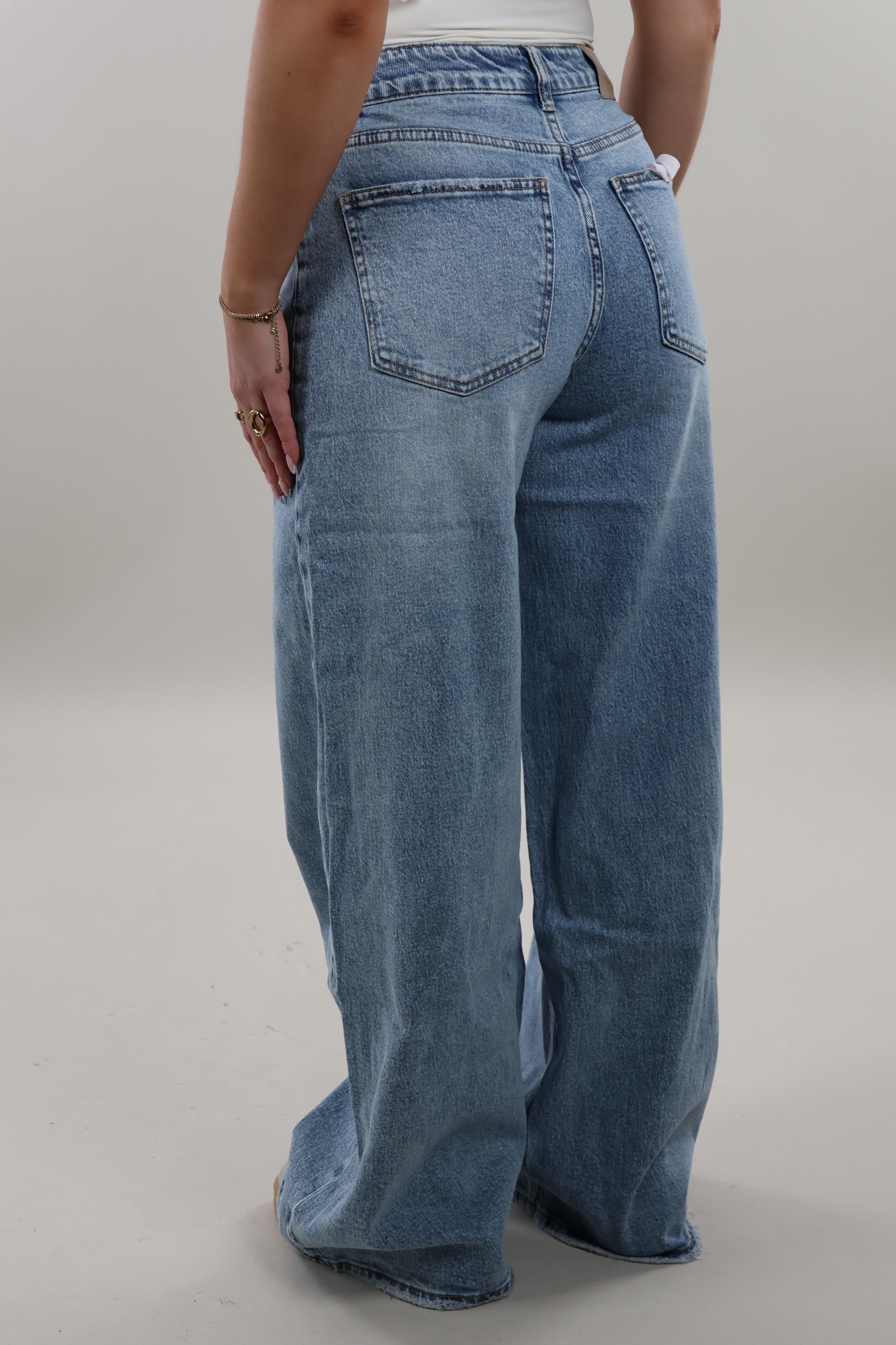 Classic wide leg Jeans - Stretch - Light washed blue