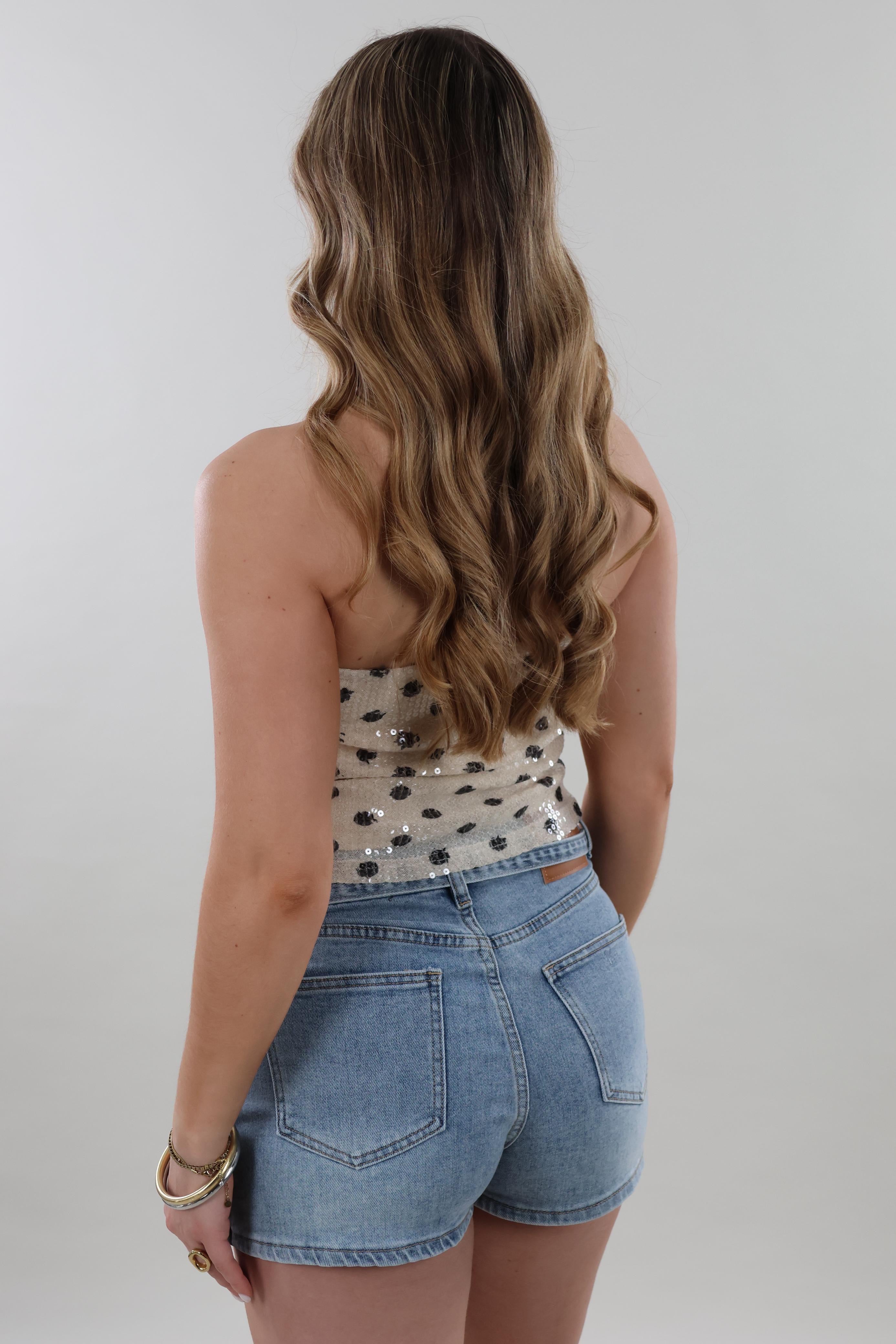 Sequin polka dot bandeau Top - Beige