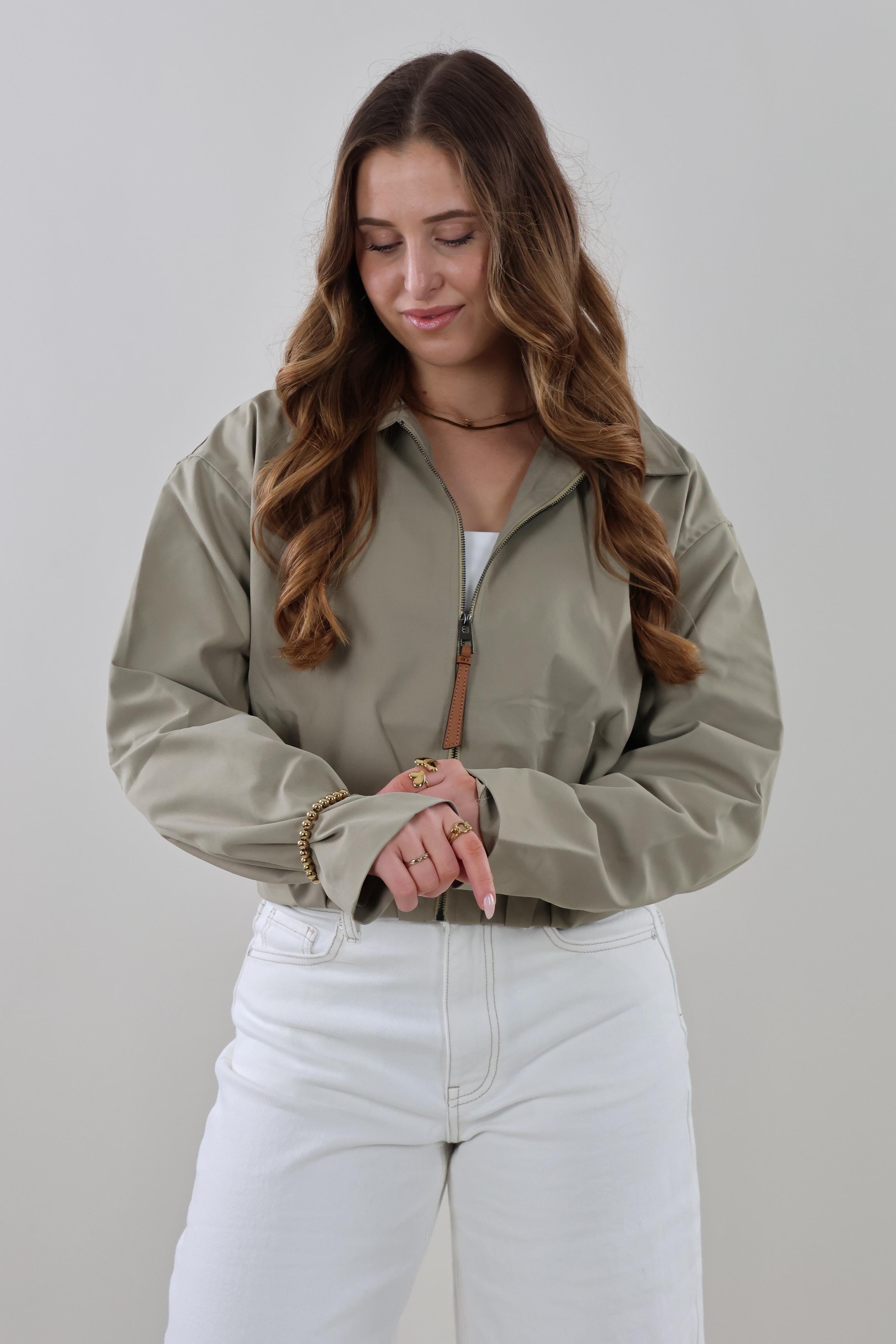 Cropped trench zip Jacket - Sage green
