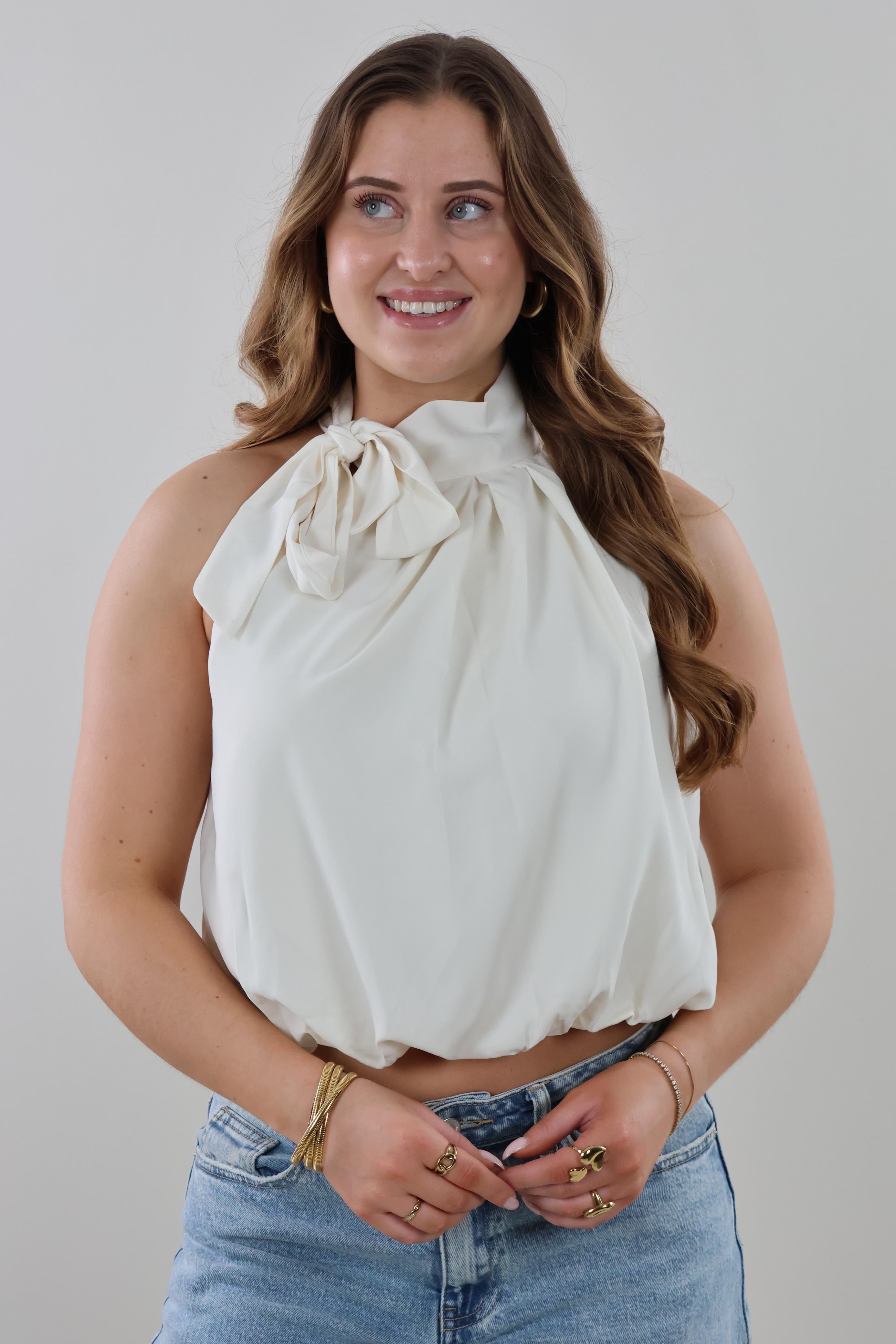 Bow halter neck Top - Crème