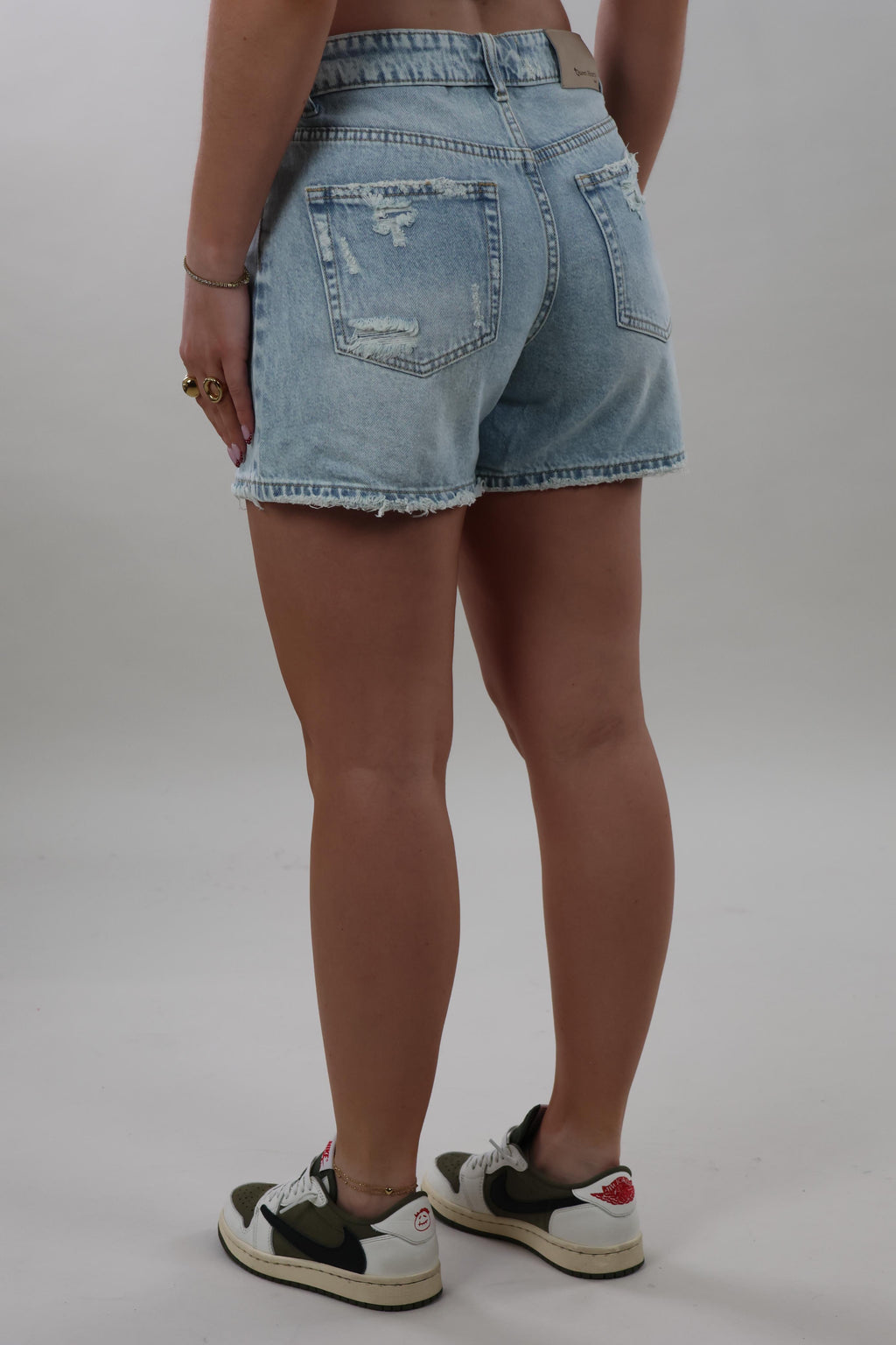 Fold over ripped denim Shorts - Stretch