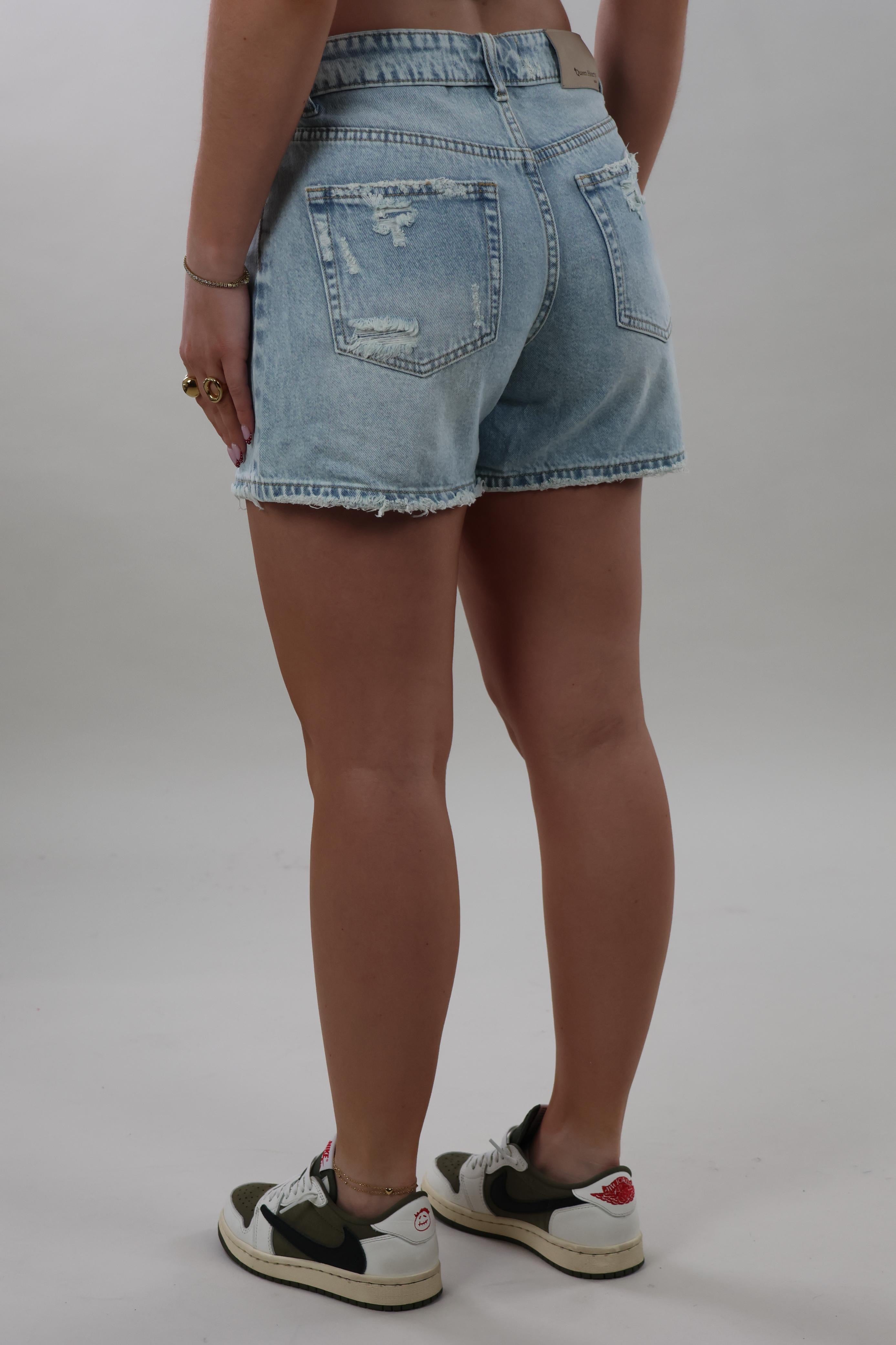Fold over ripped denim Shorts - Stretch