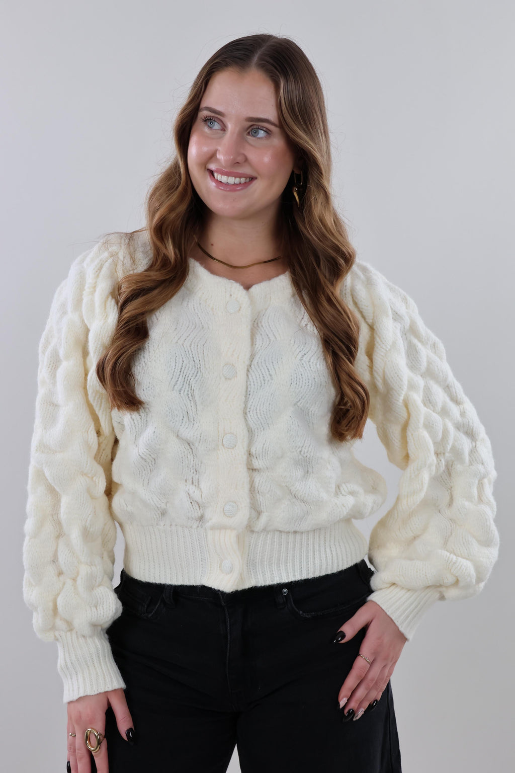 Bubbled knit Cardigan - Creme