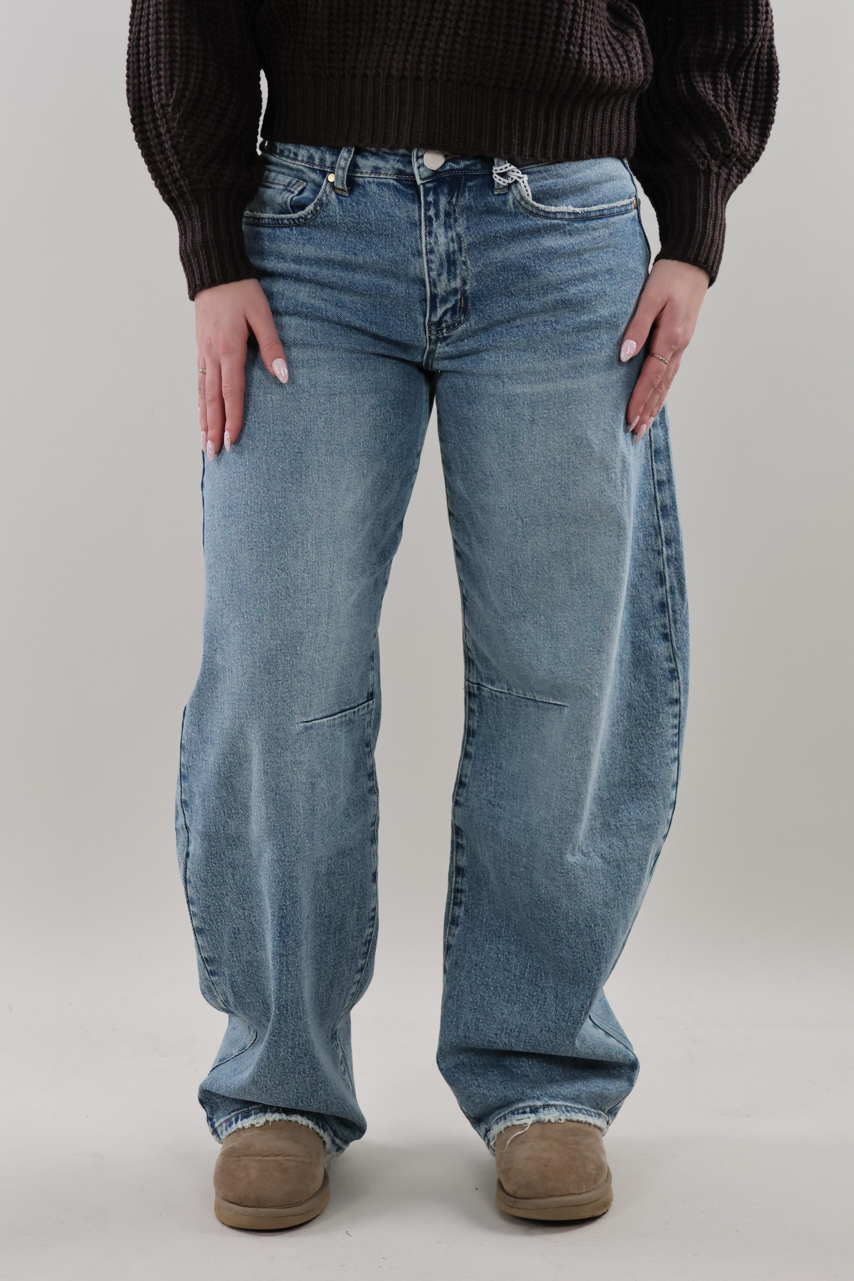 Mid waist balloon fit Jeans - Stretch - Mid washed blue