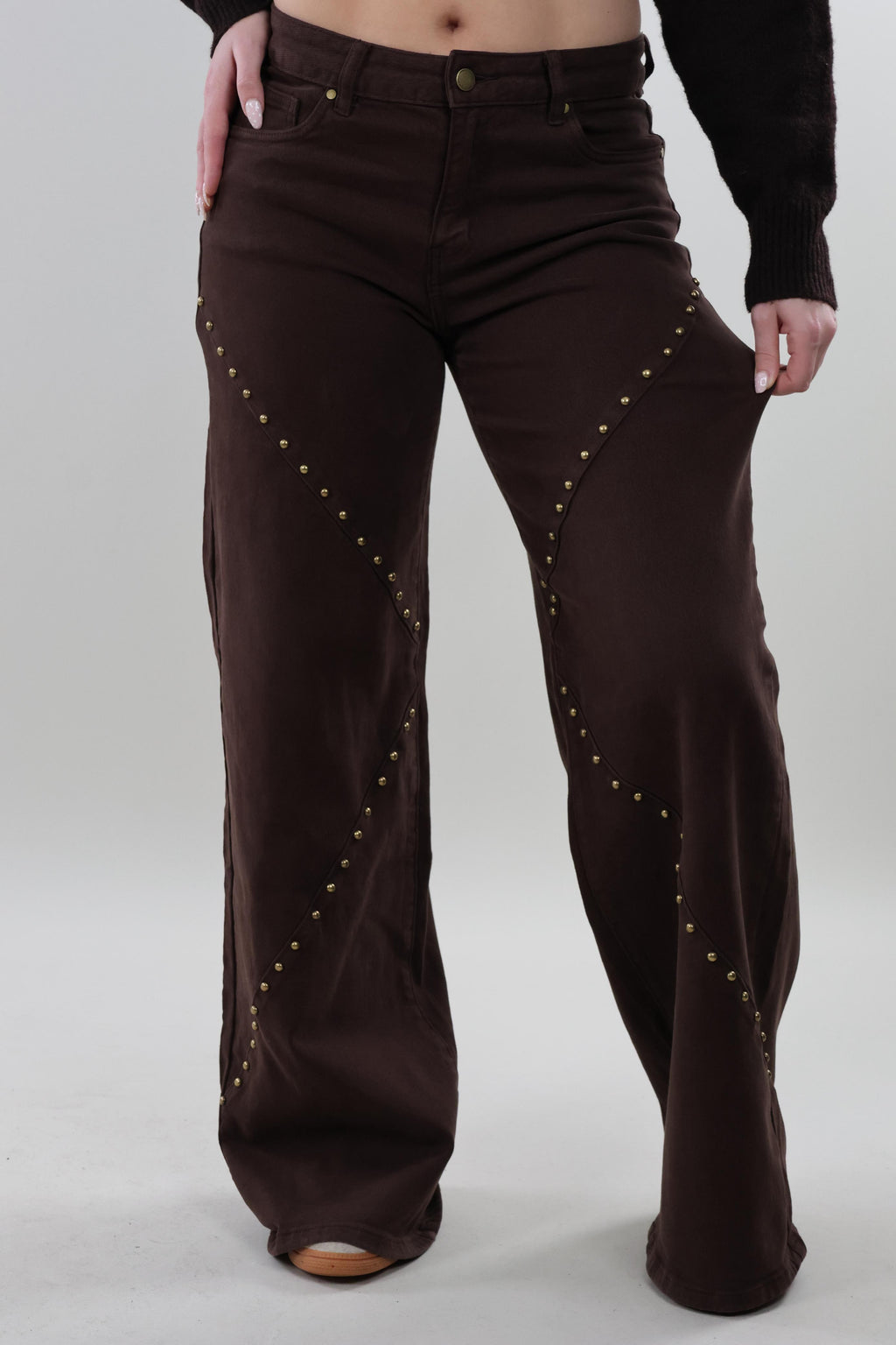 Studded brown wide leg Jeans - Stretch