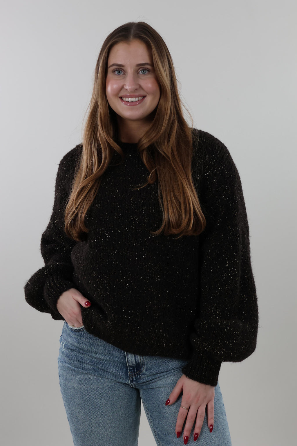 Soft sparkle knit Sweater - Dark brown